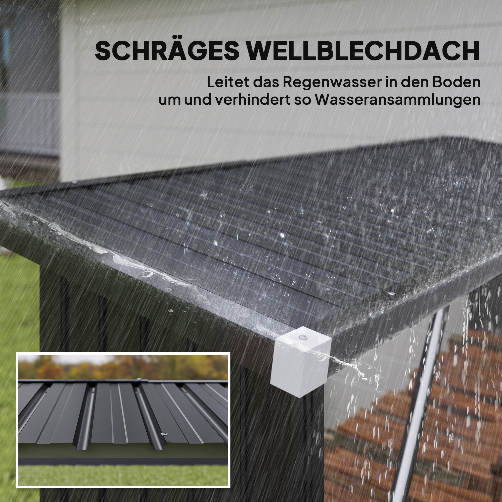 Brennholzschuppen, Feuerholzunterstand, Stahl, erhöhter Boden, Schrägdach, 213 x 66,5 x 150 cm, Dunkelgrau