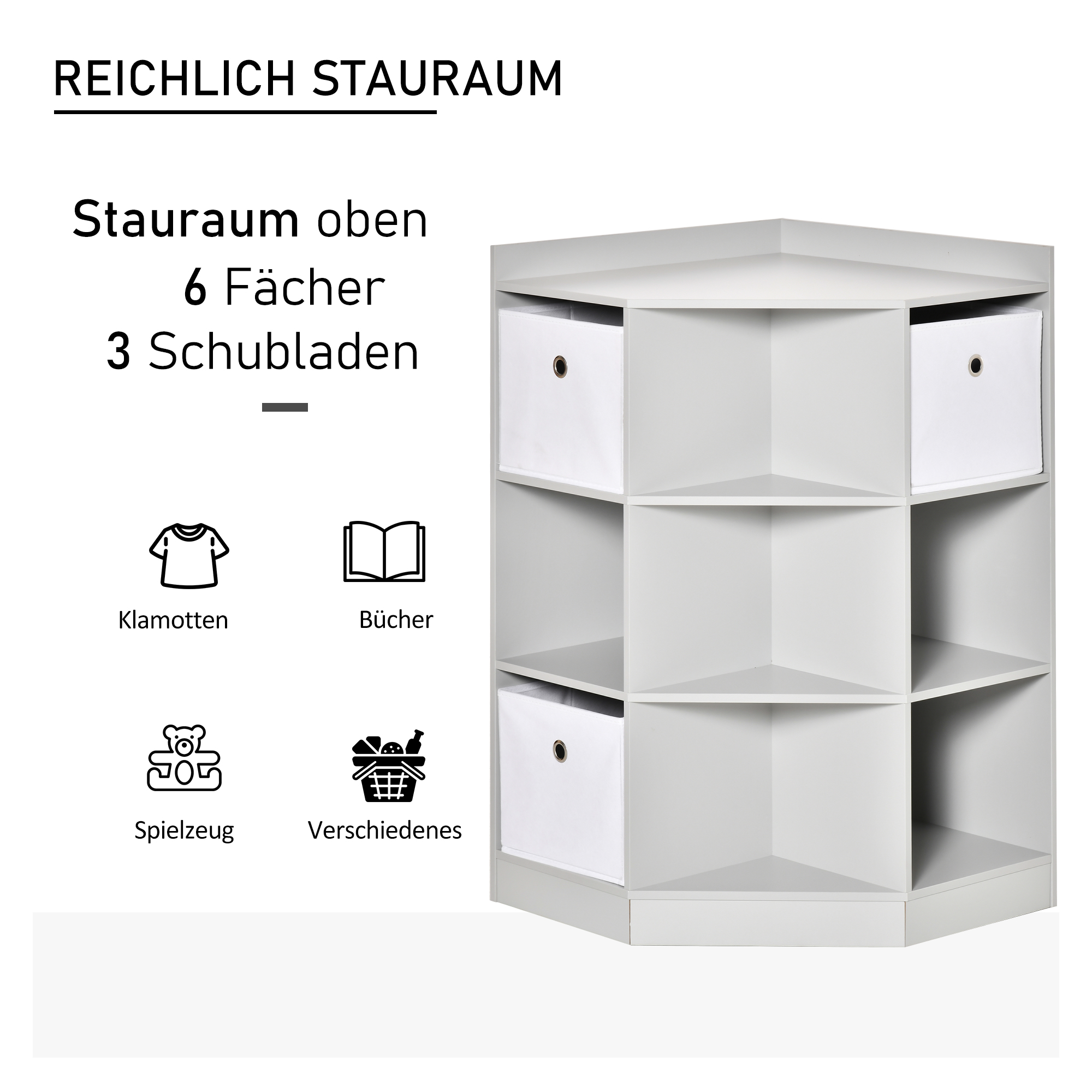 Aufbewahrungsregal für Kinder, 3 Vliesschubladen, MDF, kippsicher, Grau