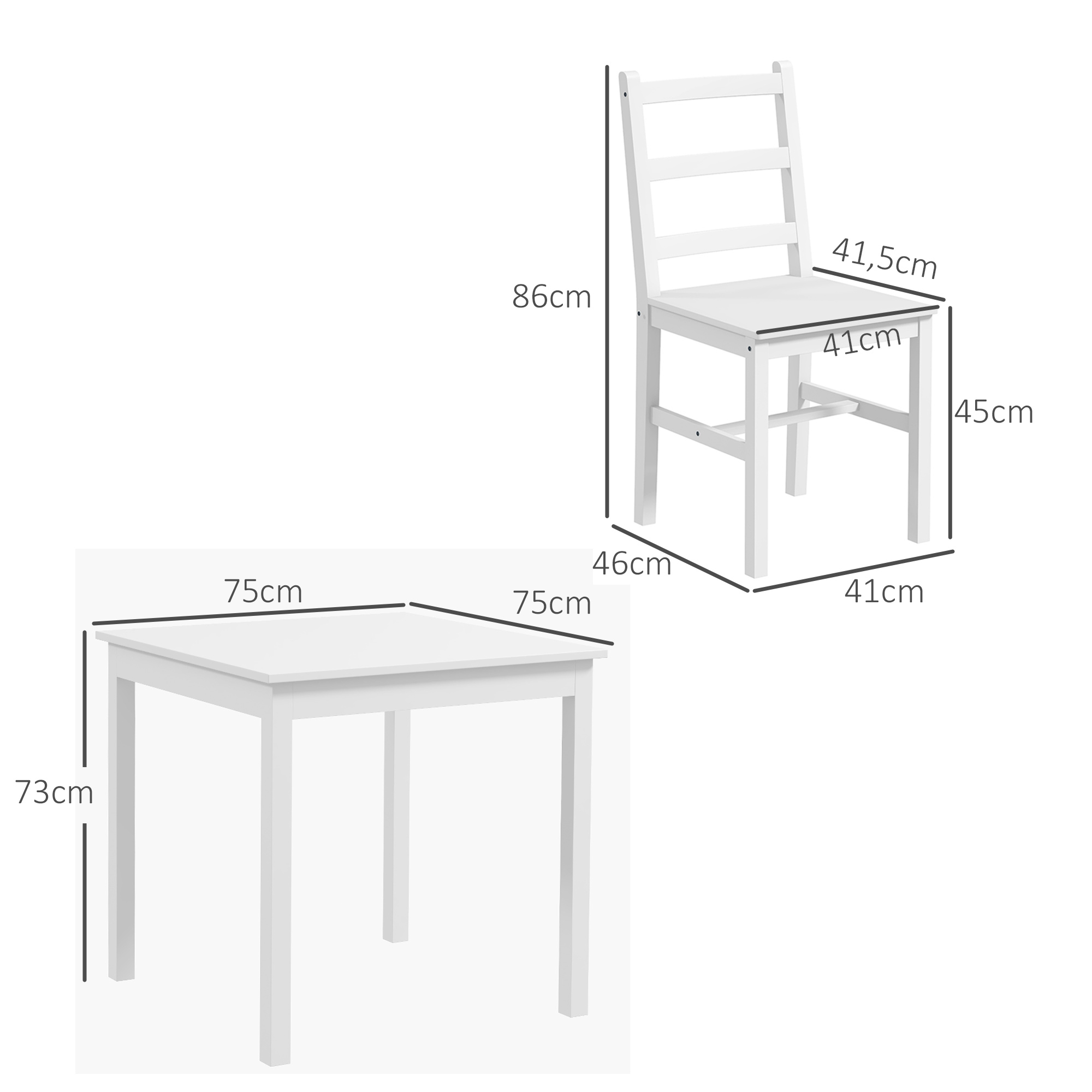 3-teilige Essgruppe Sitzgruppe Tisch mit Stühlen, Massivholz, Weiß