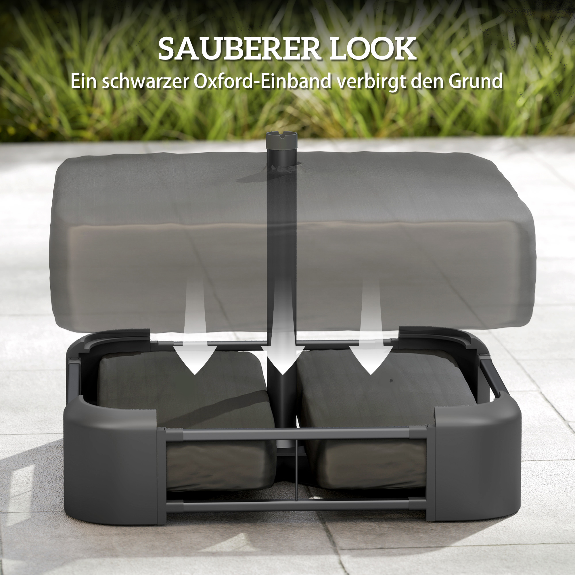 Sonnenschirmständer 80 kg Sandfüllung robuster Standfuß für Freischwinger und 48 mm Stangen Schwarz