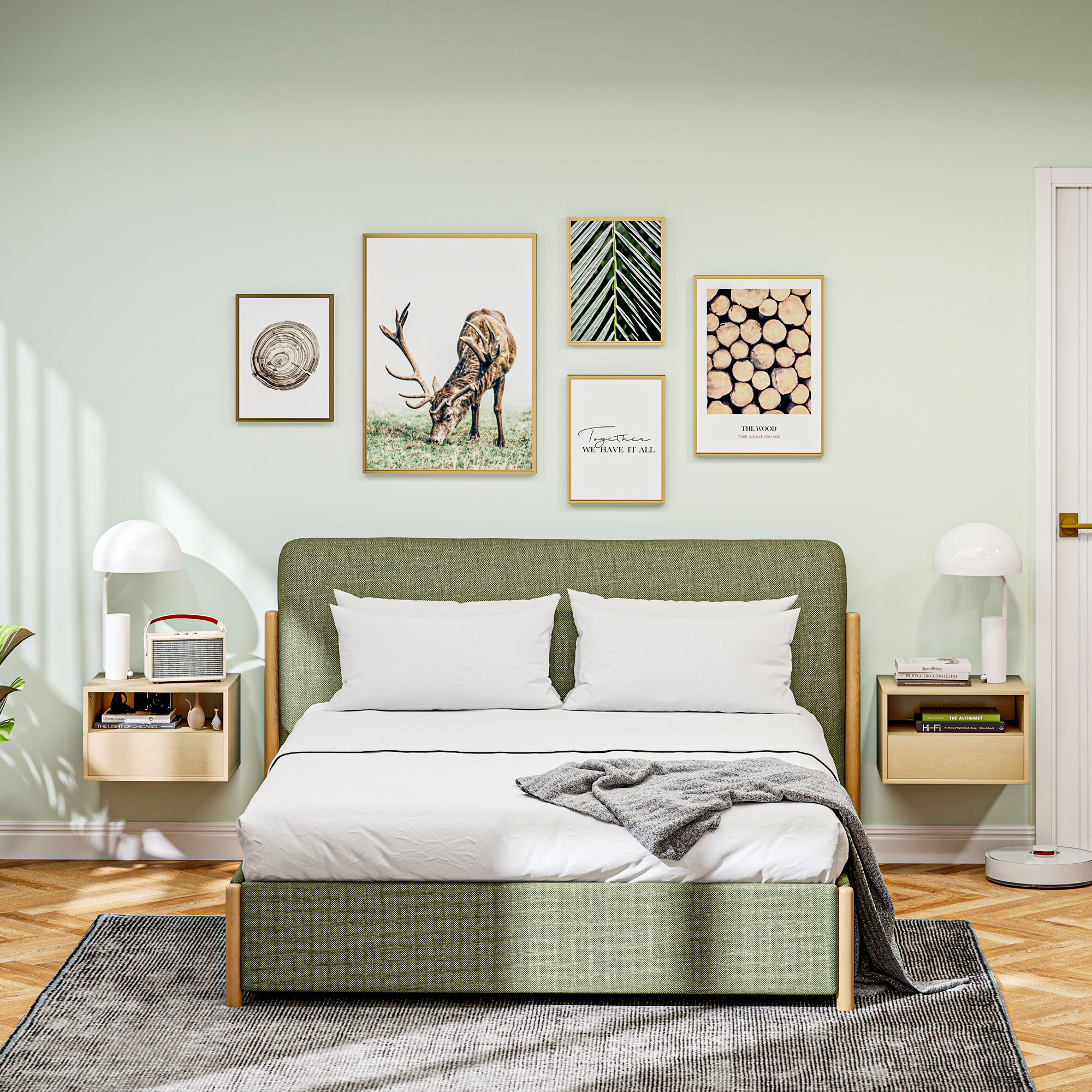 2-teiliges Wandnachttisch-Set, Nachttisch, Nachtkommode, Spanplatte, Natur, 45 x 35 x 27,5 cm