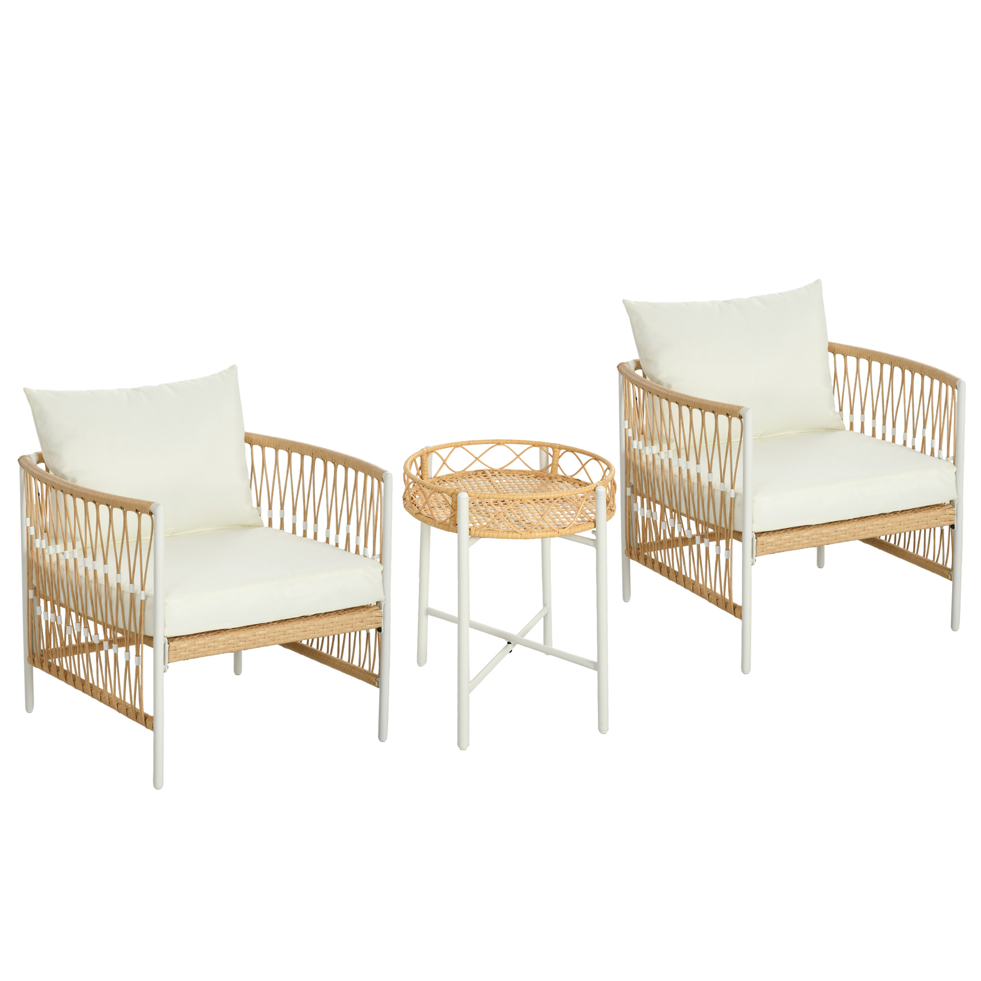3-teiliges Bistro-Set Gartenmöbel-Set Gartensitzgruppe, PE-Rattan, 72 cm x 66 cm x 64 cm, Gelb+Creme