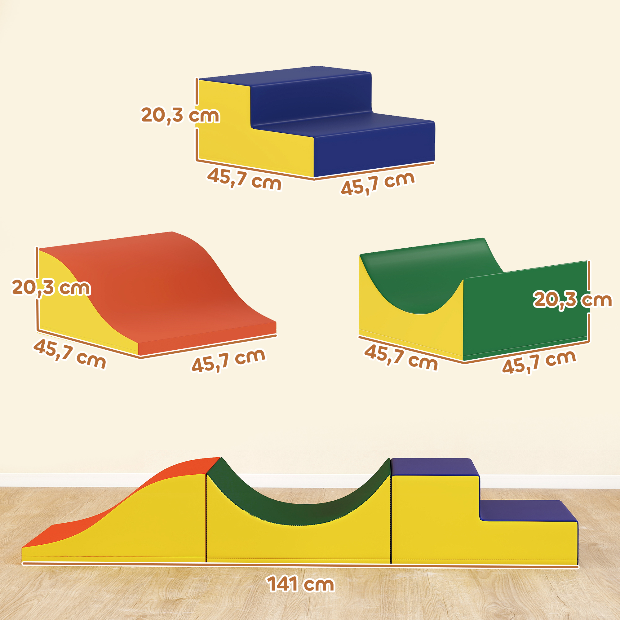 3-teiliges Kletter- und Krabbelset für Kleinkinder, Kunstleder, Schaumstoff, Gelb