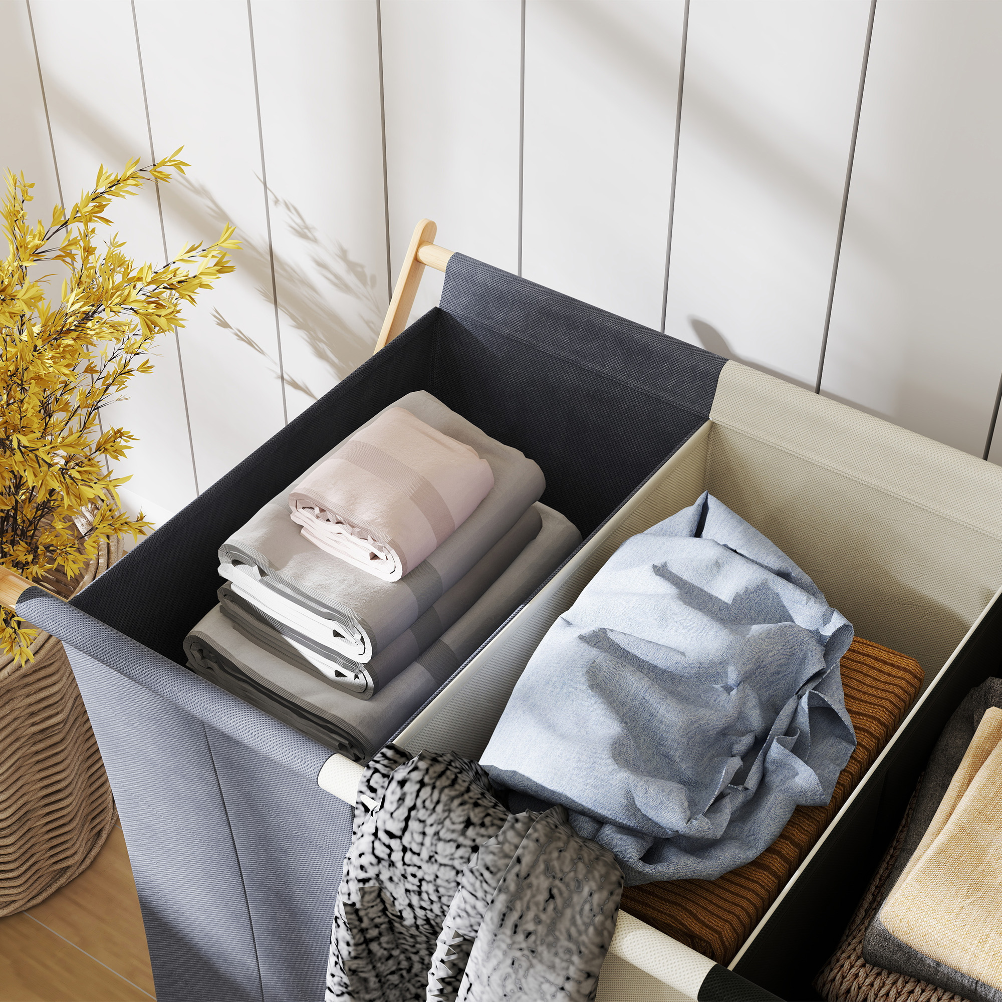 Wäschekorb mit 3 Fächern 129L Klappbar Wäschesammler für Waschküche Schlafzimmer Mehrfarbig