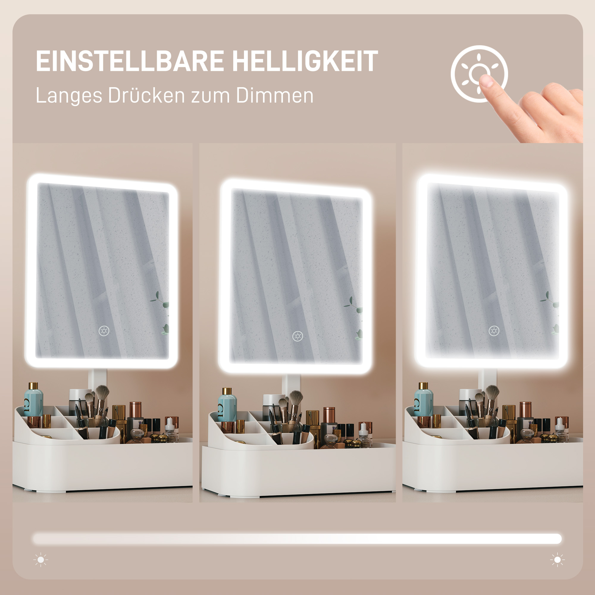 Schminkspiegel mit Beleuchtung wiederaufladbar 180°Drehbar LED Kosmetikspiegel mit 2 Beleuchtungsmodi, Weiß