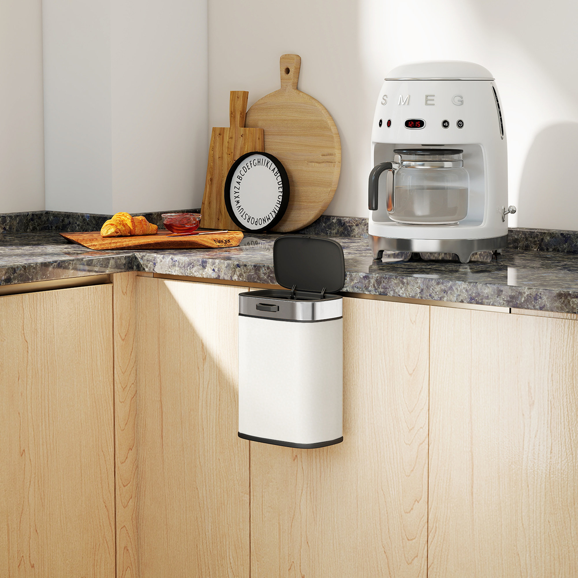 5L Mülleimer, freistehend oder hängend platzierbar, Edelstahl, Cremeweiß