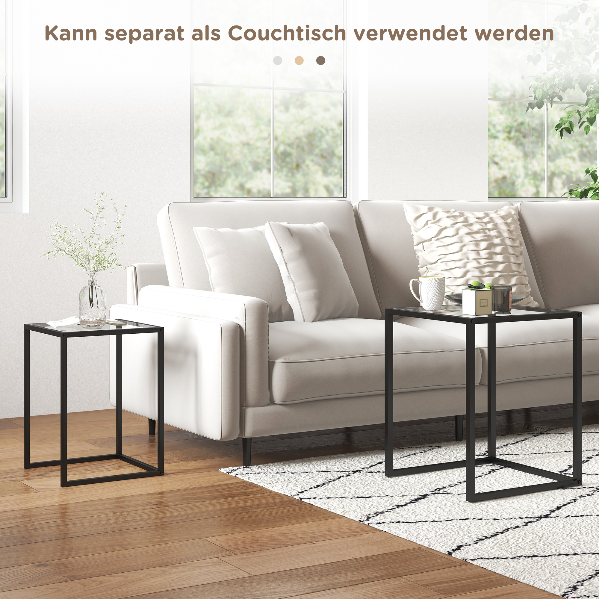 2er Set Beistelltisch stapelbarer Nachttisch Couchtisch mit Beinen aus Stahl, modern für Wohnzimmer Schwarz