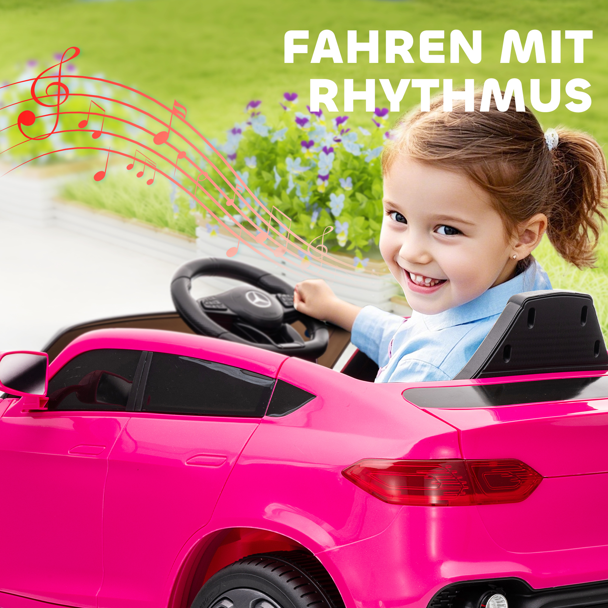 Elektroauto für Kinder, 12V Kinderauto mit Fernbedienung, LED-Lichter, Musik, 3 Geschwindigkeiten, 3-6 Jahre, Rosa