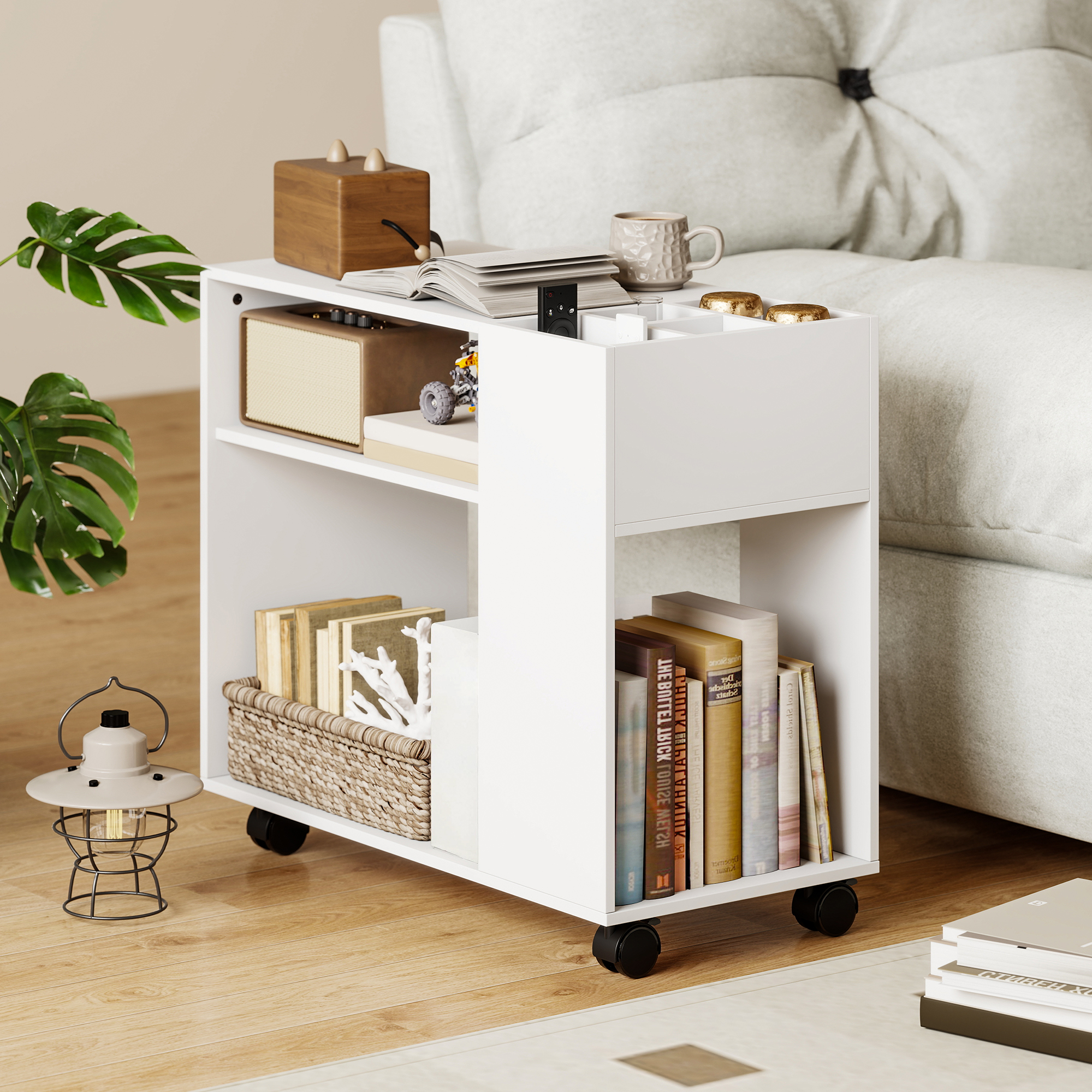 Druckerständer Druckertisch mit Unterteiltem Fach, Ablageflächen für Büro 70 x 34 x 60 cm Weiß