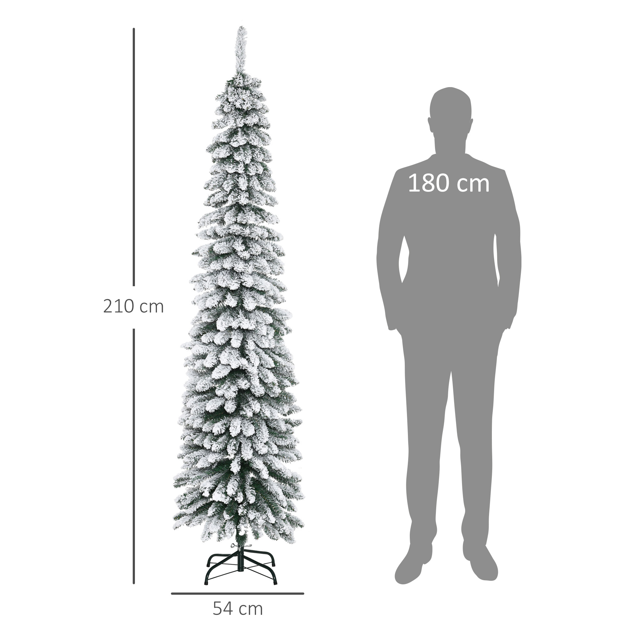 Weihnachtsbaum, schneebedeckt, schmales Design, feuerfest, 210 cm, Grün/Weiß