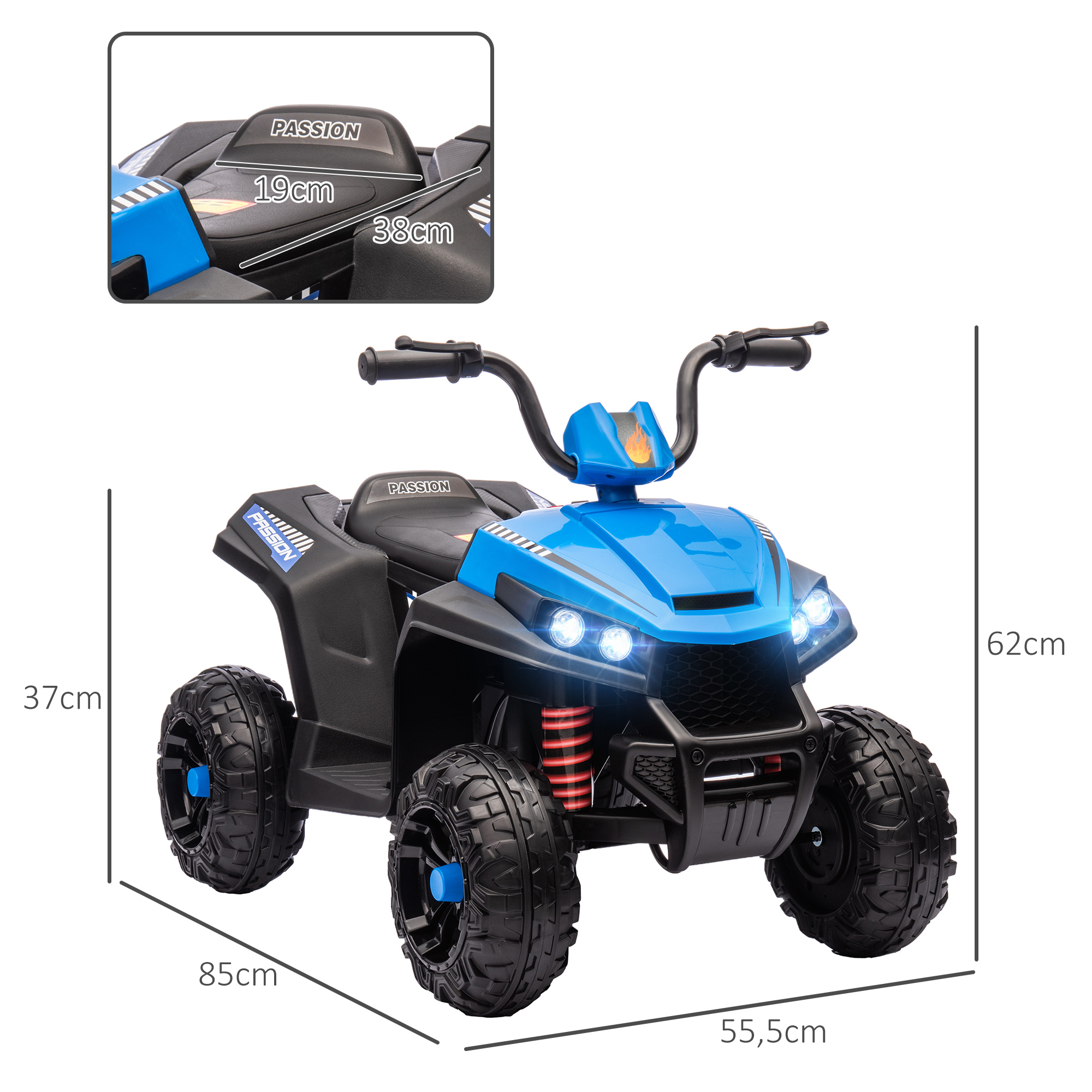 Elektro-Kinderquad, Licht & Musik, Federung, 5 km/h, 50 Min. Fahrzeit, für 3-5 Jahre, Blau