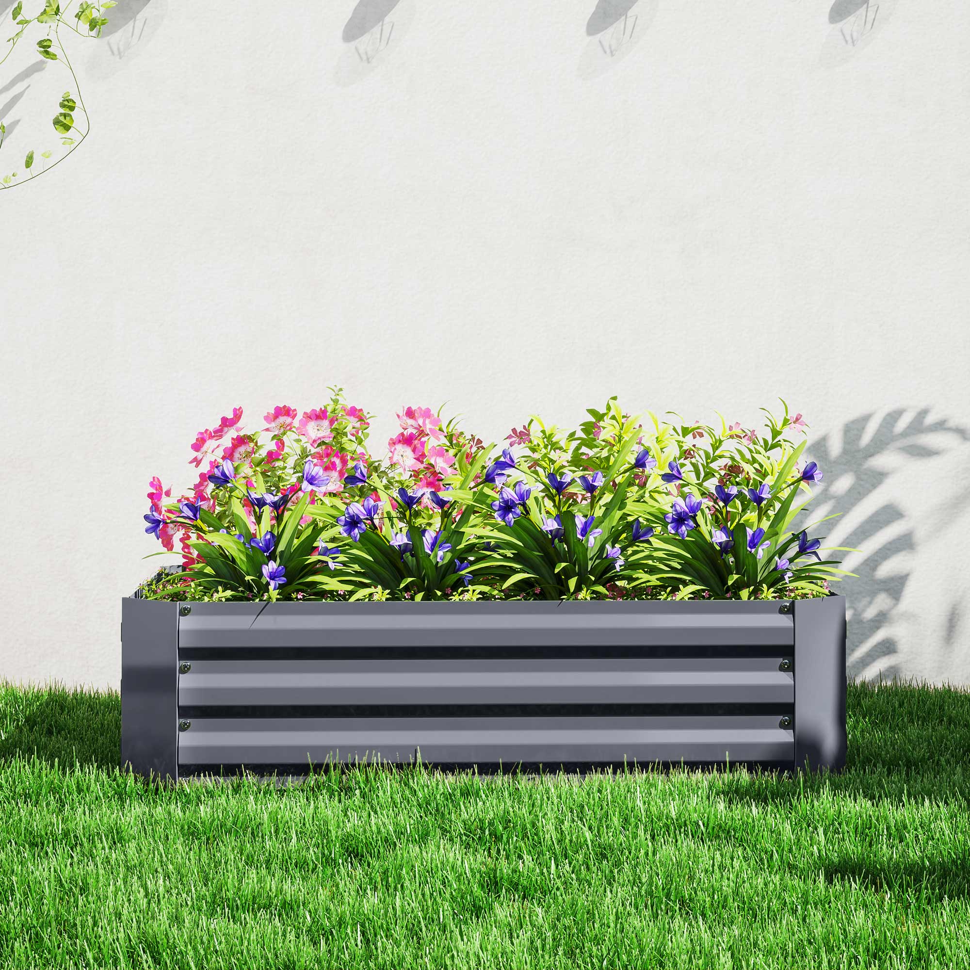 Hochbeet aus verzinktem Stahl, Gartenbeet, Pflanzkasten für Garten, Blumenkasten, 120 x 90 x 30 cm, Dunkelgrau