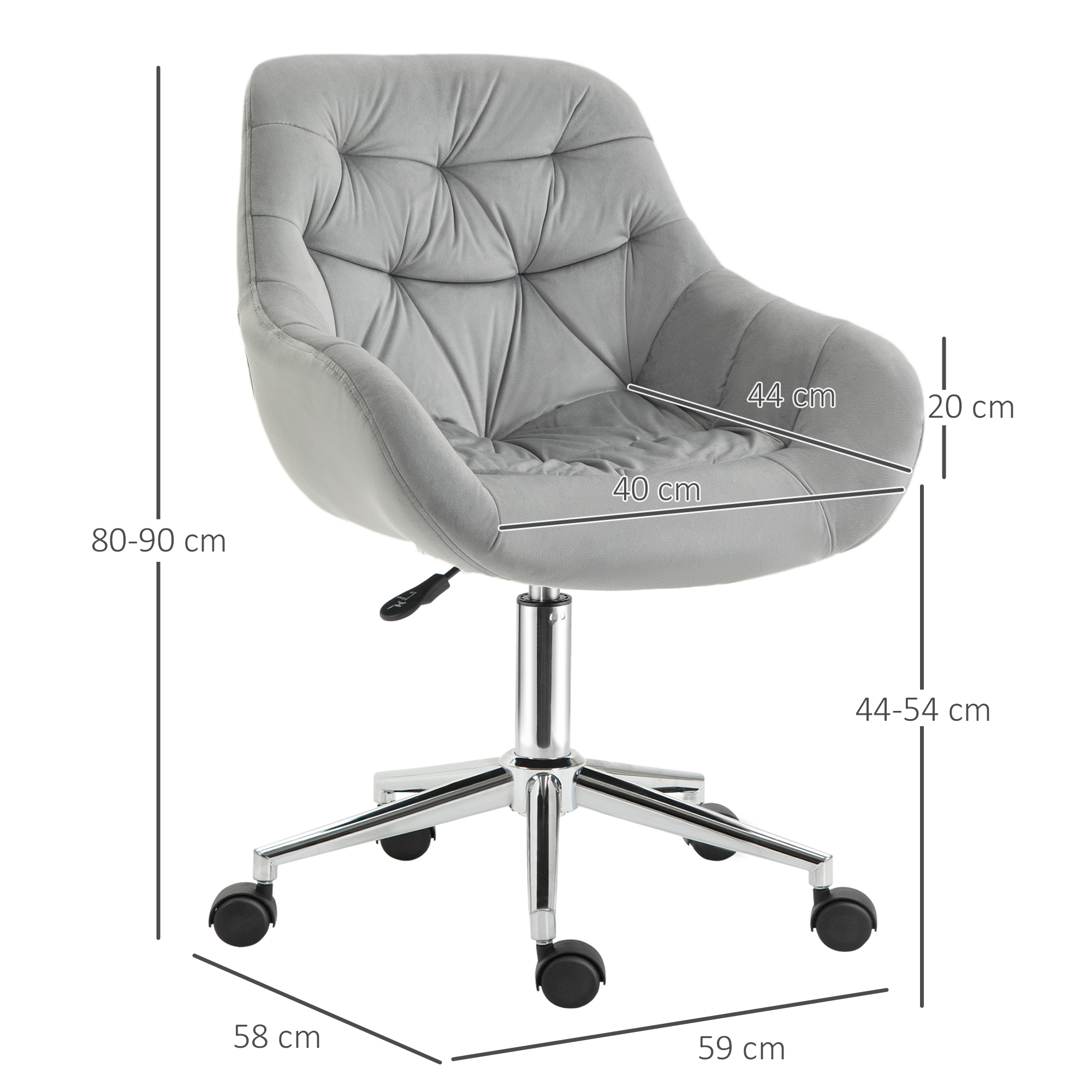 Bürostuhl Chefsessel Drehstuhl Computerstuhl Sitzhöhenverstellung für jüngere Benutzer und Kleines zum Lernen und Spielen Polyester Schaumstoff Metall Nylon Grau 59 x 58 x 80-90 cm