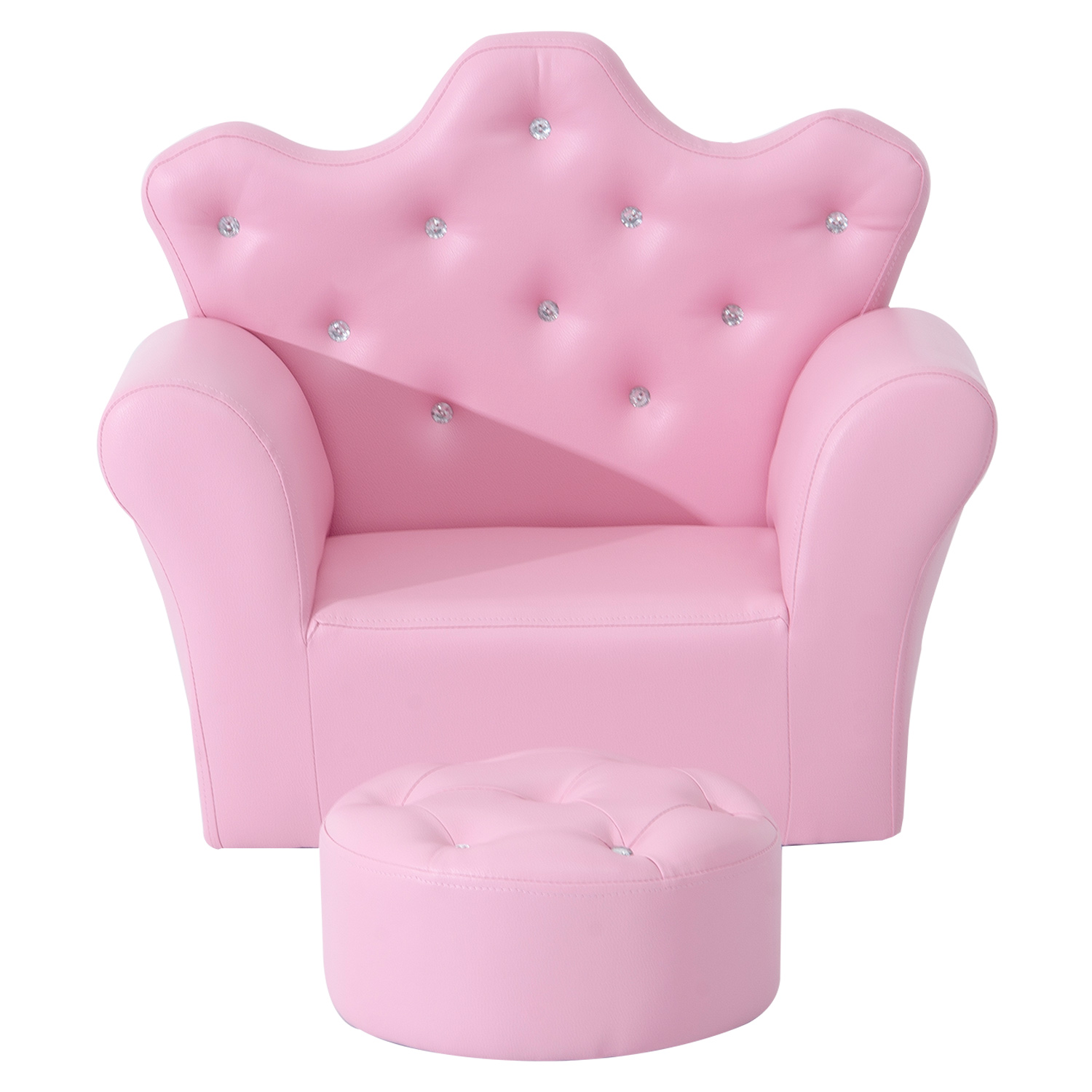Kindersofa mit Ottomane, Kindercouch Prinzessinnen Kindercouch Mini Couch für Kuschelecke, Kinderzimmer, Spielzimmer, Schlafzimmer, Rosa