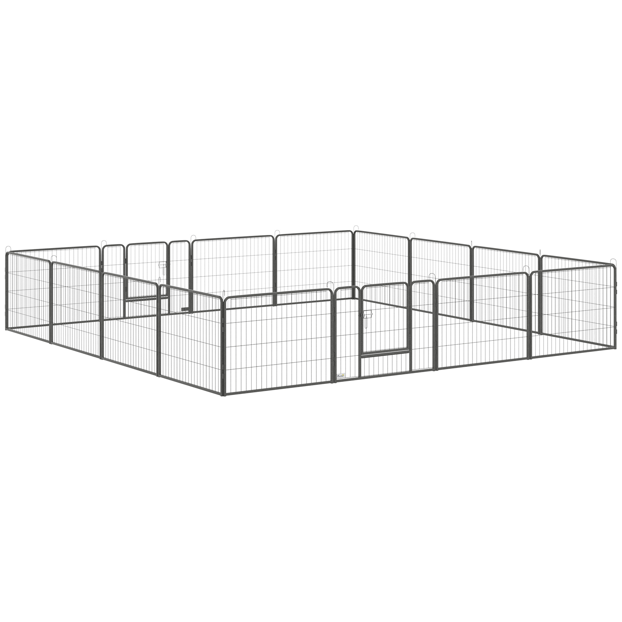 Welpenauslauf Freigehege 16 Segmente 60 cm Hoch Laufstall für Haustier welpengitter Zaun Laufgitter Laufstall Hundegehege Outdoor Gitter Welpen gestaltbar mit 2 Tür Stahl Grau