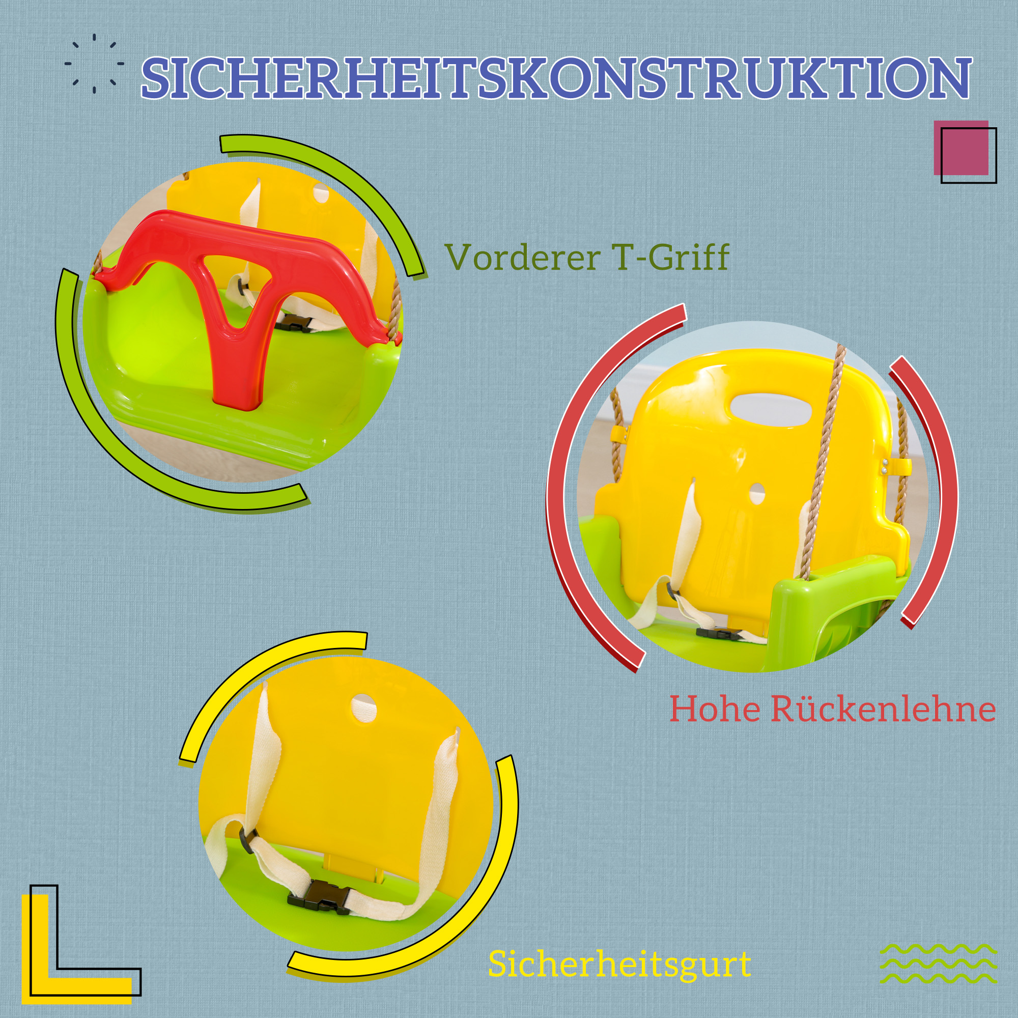 Babyschaukel 3 in 1 verstellbar Kinderschaukel mit Rückenlehne, Anschnallgurt, für Kinder von 9-36 Monaten, Grün