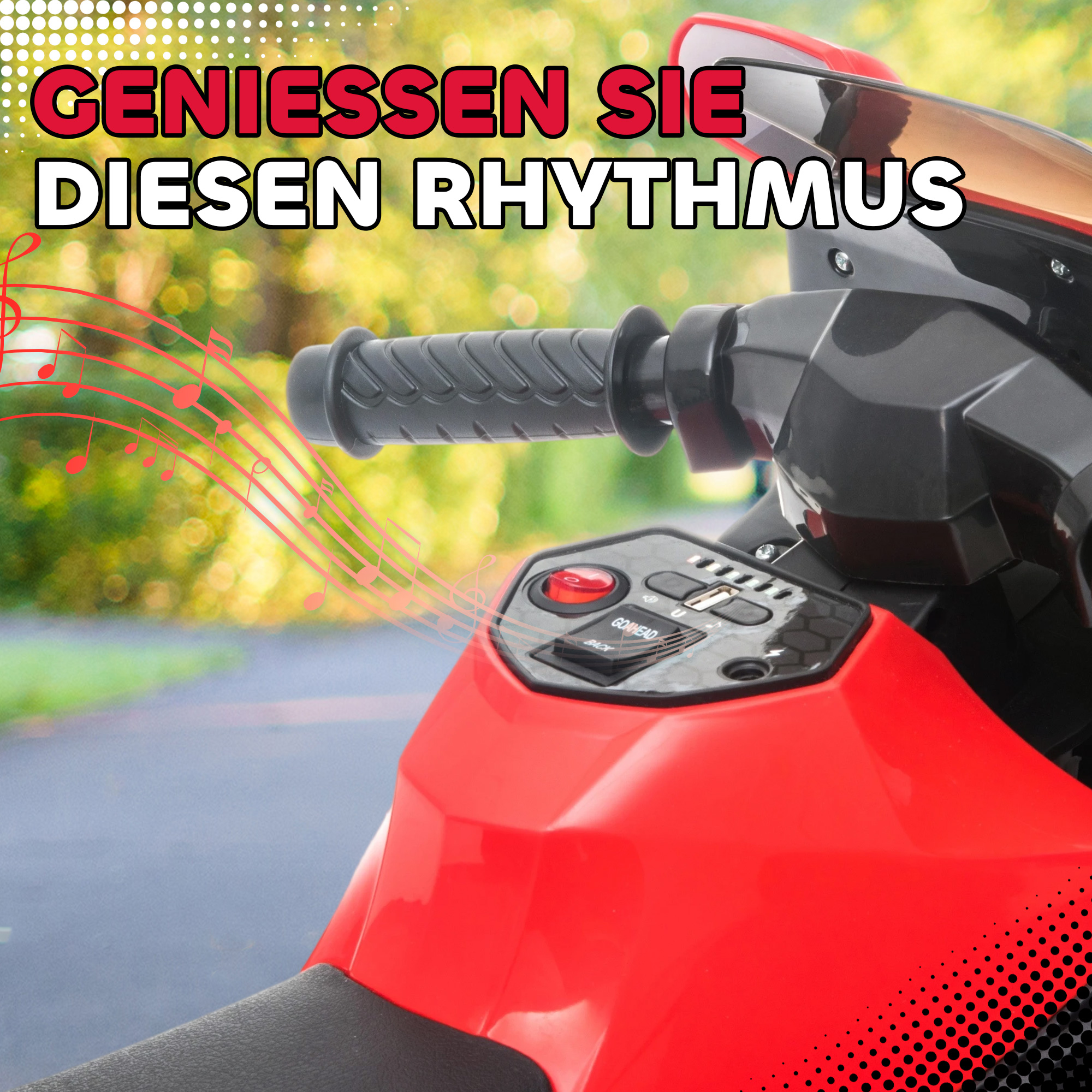 Elektro-Motorrad für Kinder, Hupe, Scheinwerfer, Musikfunktion, 2,5 km/h, Rot