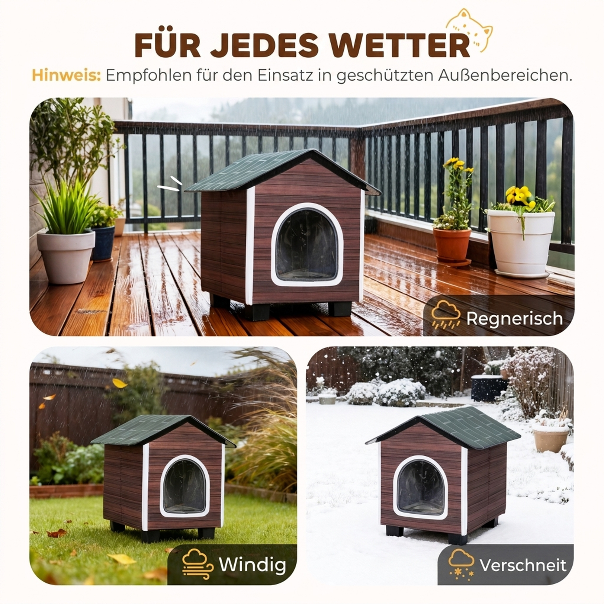 Katzenhaus isolierte Katzenhütte mit Kissen Eingang 44 x 42 x 45cm Wasserabweisend Oxford-Stoff Erhöht