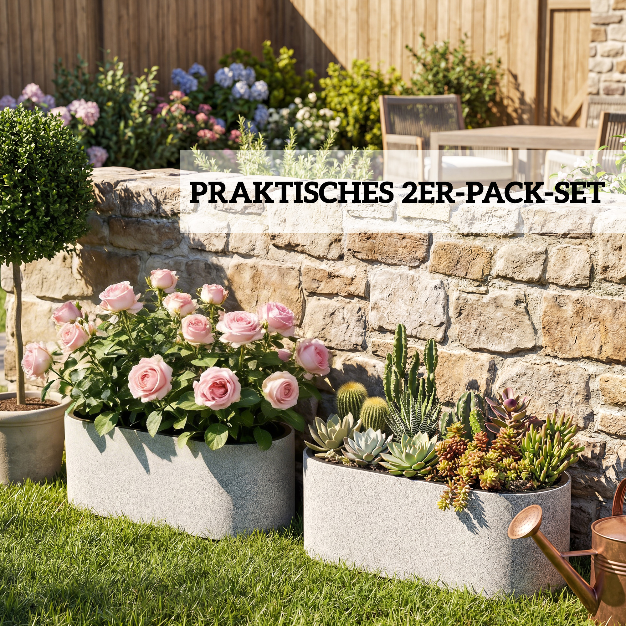 2er Set Blumentopf Hängend Pflanzkübel mit Ablaufsystem Loch Haken 42 x 16 x 15 cm Hellgrau