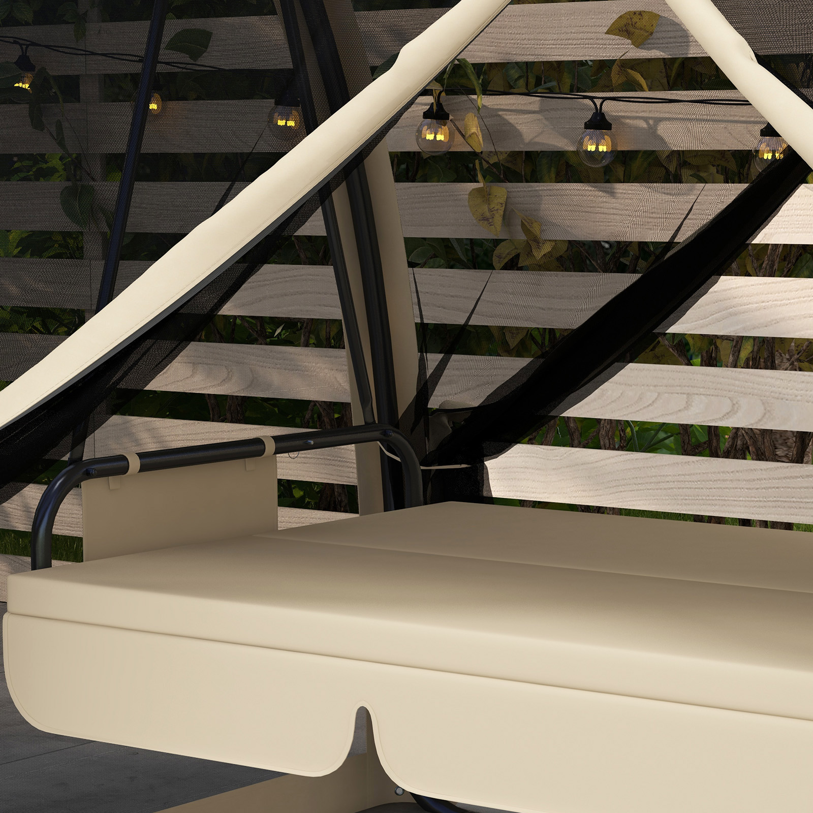 3-Sitzer-Terrassen-Schaukel, Veranda-Schaukel mit Bettfunktion, Hollywoodschaukel mit Mückennetz und Stahlrahmen, Kaffee