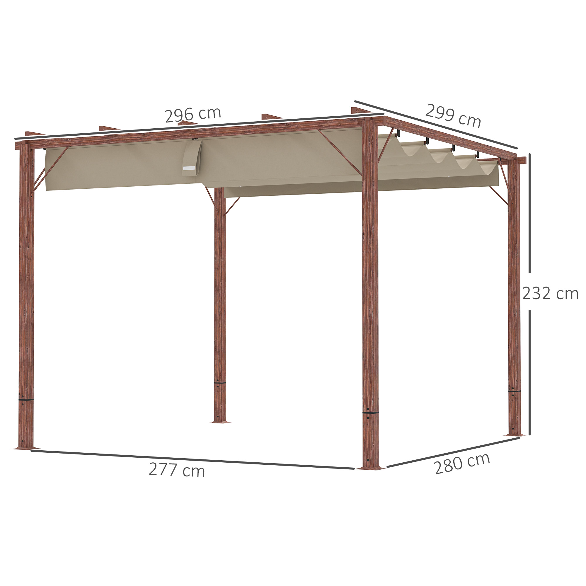 3 x 3 m Garten-Pergola, Verstellbares Terrassendach, Aluminium-Rahmen, UPF30+ Sonnenschutz, Naturholz