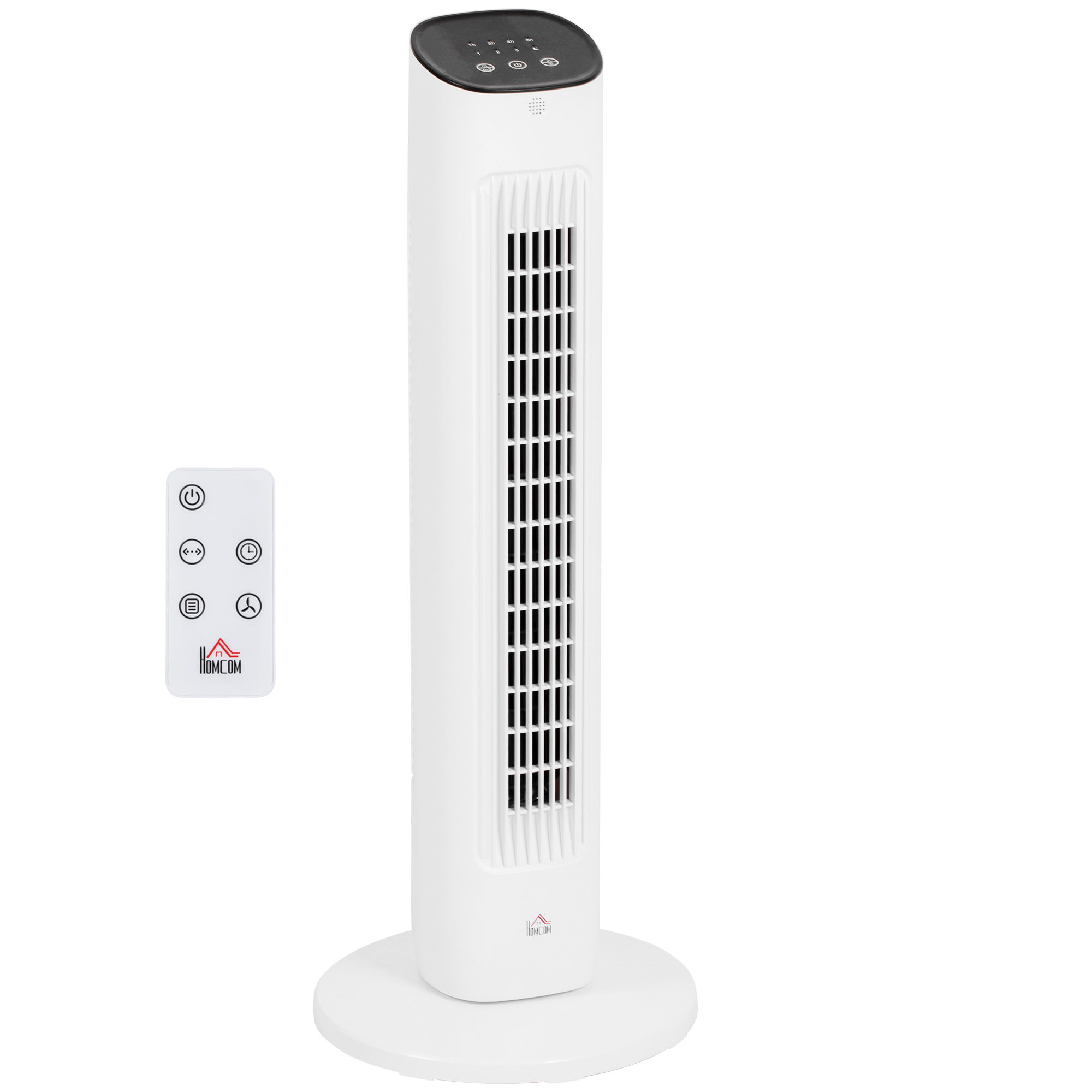 85° oszillierender Turmventilator mit Fernbedienung 3 Geschwindigkeiten 2 Modi Timer LED-Display 30x30x78 cm Weiß