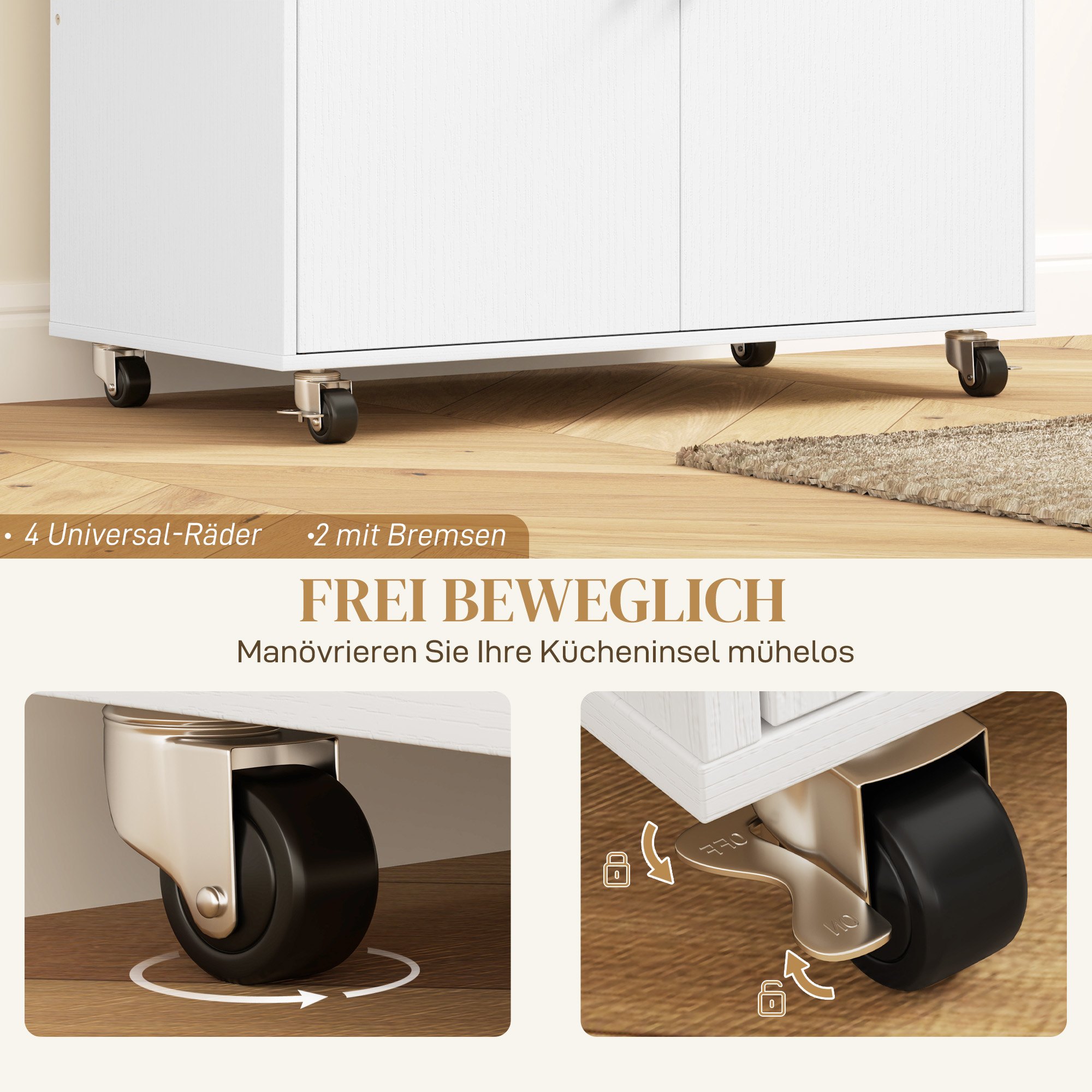 Küchenwagen mit Schublade, Schrankfach, Handtuchstange, 106 x 42 x 87 cm, Weiß/Eiche