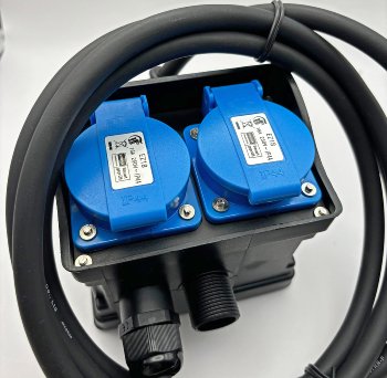 Gartensteckdose mit Erdspieß, 2-fach / IP44, 2m Kabel, Zeitschaltuhr