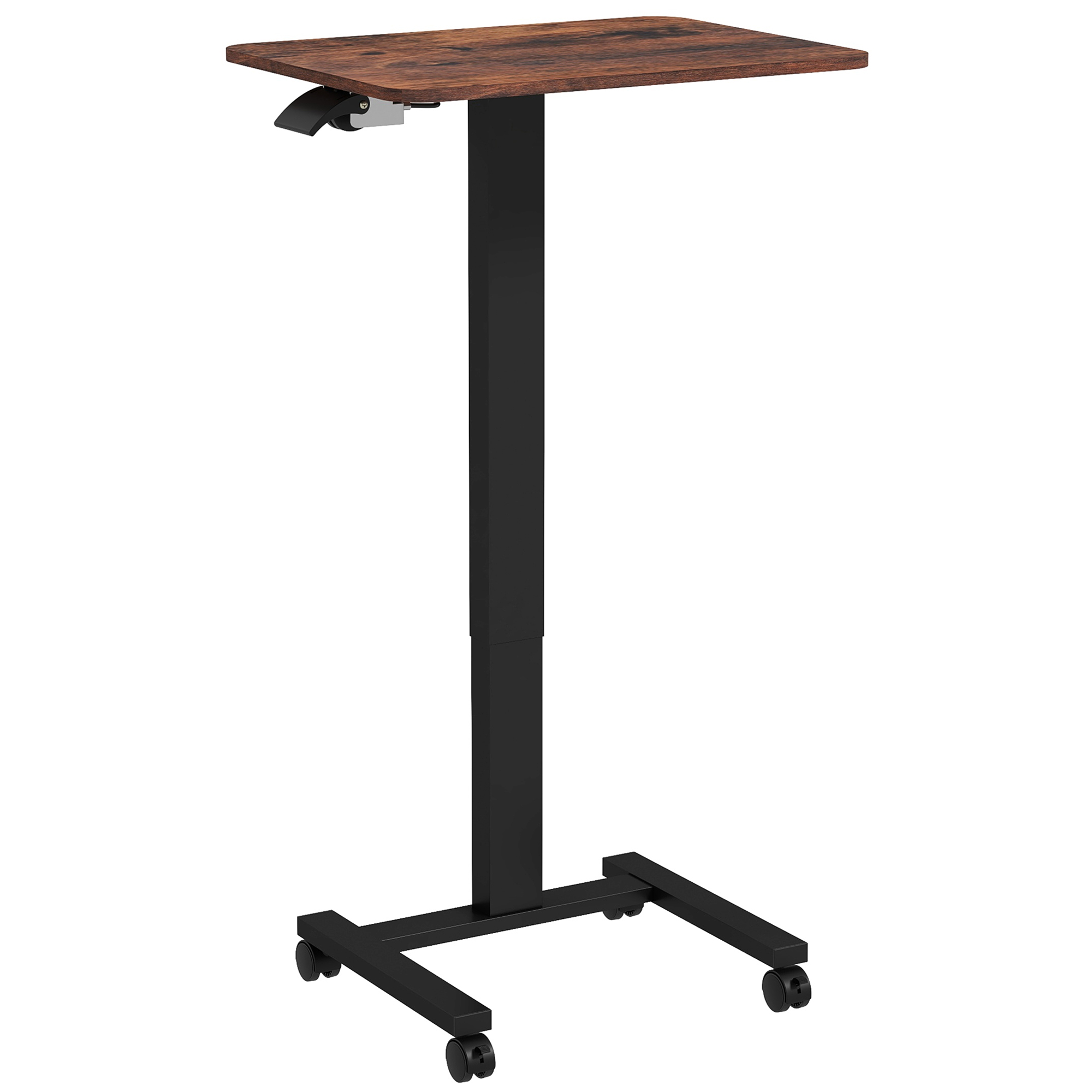 Stehpult Stehtisch, Laptoptisch, höhenverstellbar, 4 Rollen, 65 cm x 48 cm x 108 cm, Braun + Schwarz