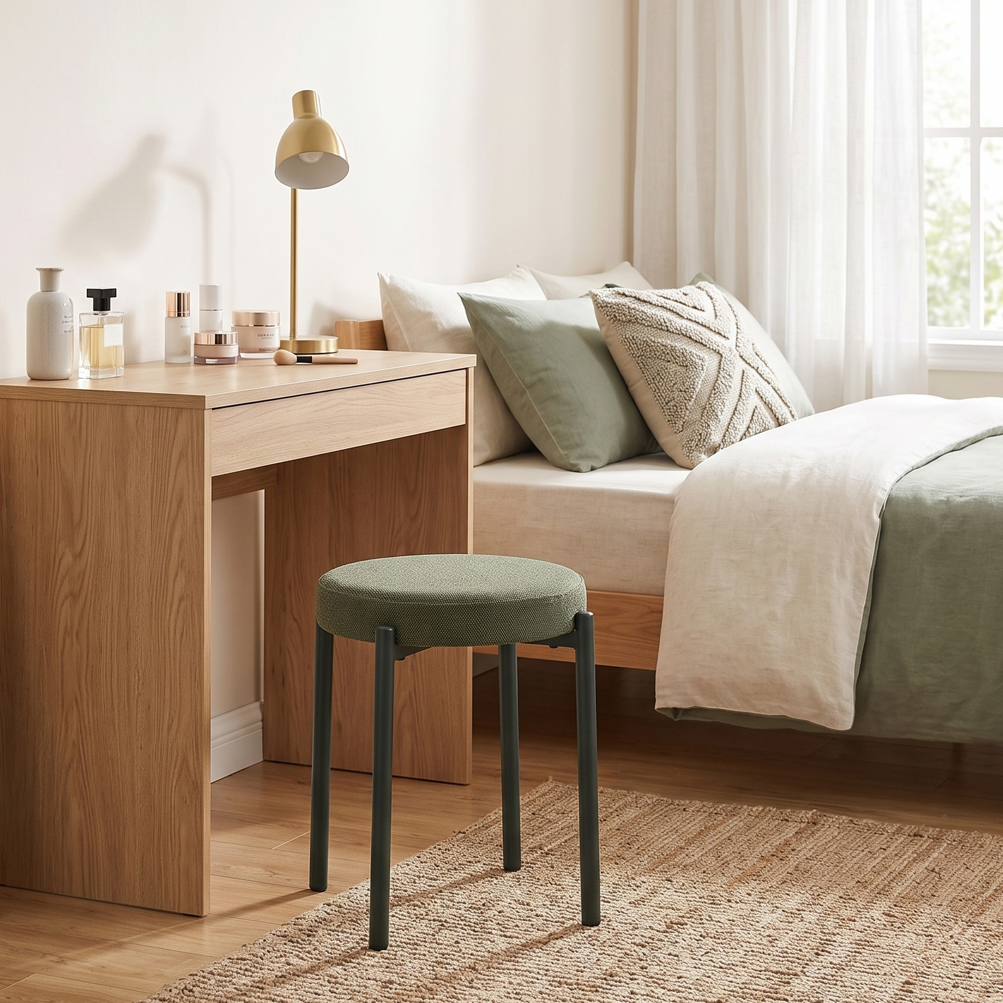 Esszimmerhocker 4er Set Stapelbare Sitzhocker mit Stahlbeinen, Leinenoptik für Esszimmer, Wohnzimmer, Küche, Dunkelgrün