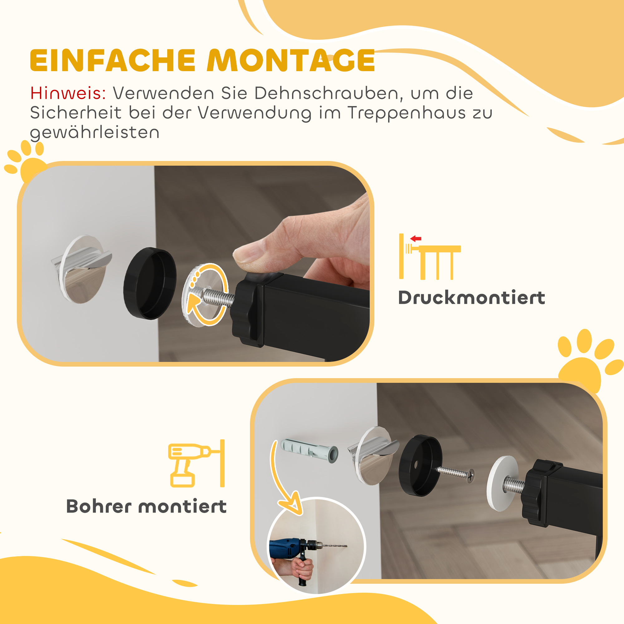Hundeschutzgitter  Absperrgitter, Zwei-Wege-Öffnung, Wandhalterung mit Druckknöpfen, verstellbar von 75 bis 145 cm