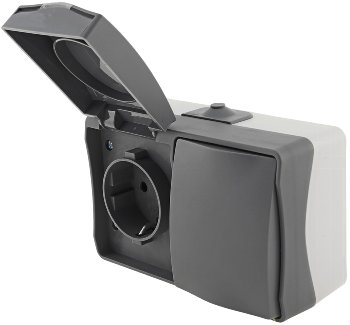 NUQUI Feuchtraum Schalter & Steckdose / IP54, Aufputz, 250V~/ 10A/16A Horizontal