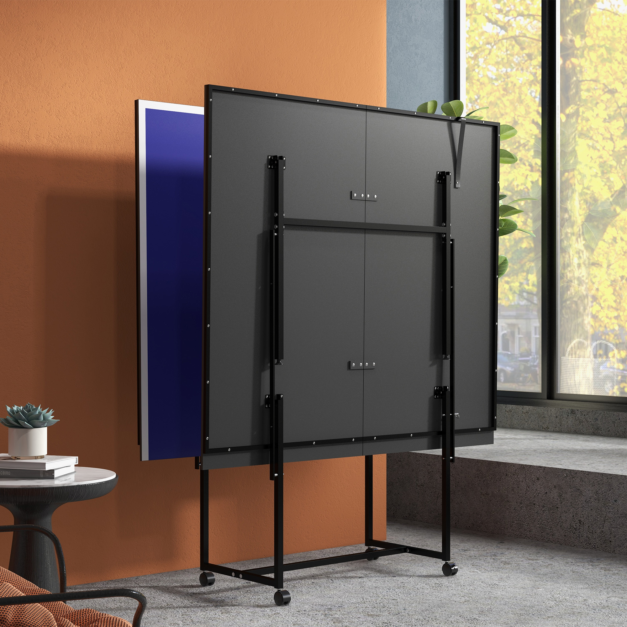 Tischtennisplatte, klappbar, mobil, 2 Schläger, 3 Bälle, Metallrahmen, 274x152,5x76 cm, Blau