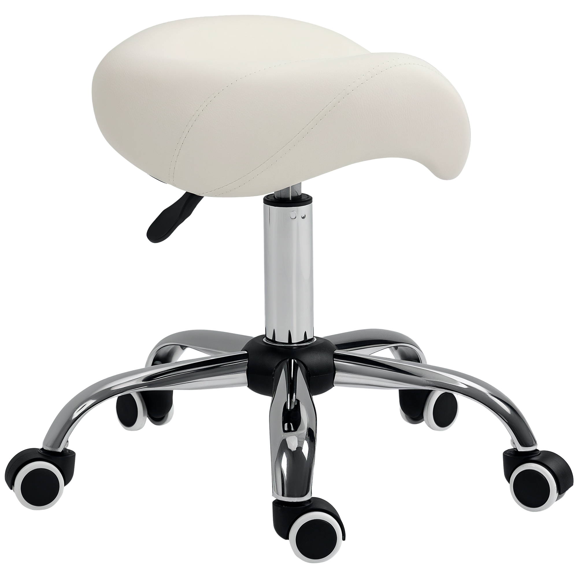 Rollhocker höhenverstellbar Drehhocker 49-61 cm Arbeitshocker drehbar Sattelhocker für Büro Salon Massage Spa Weiß