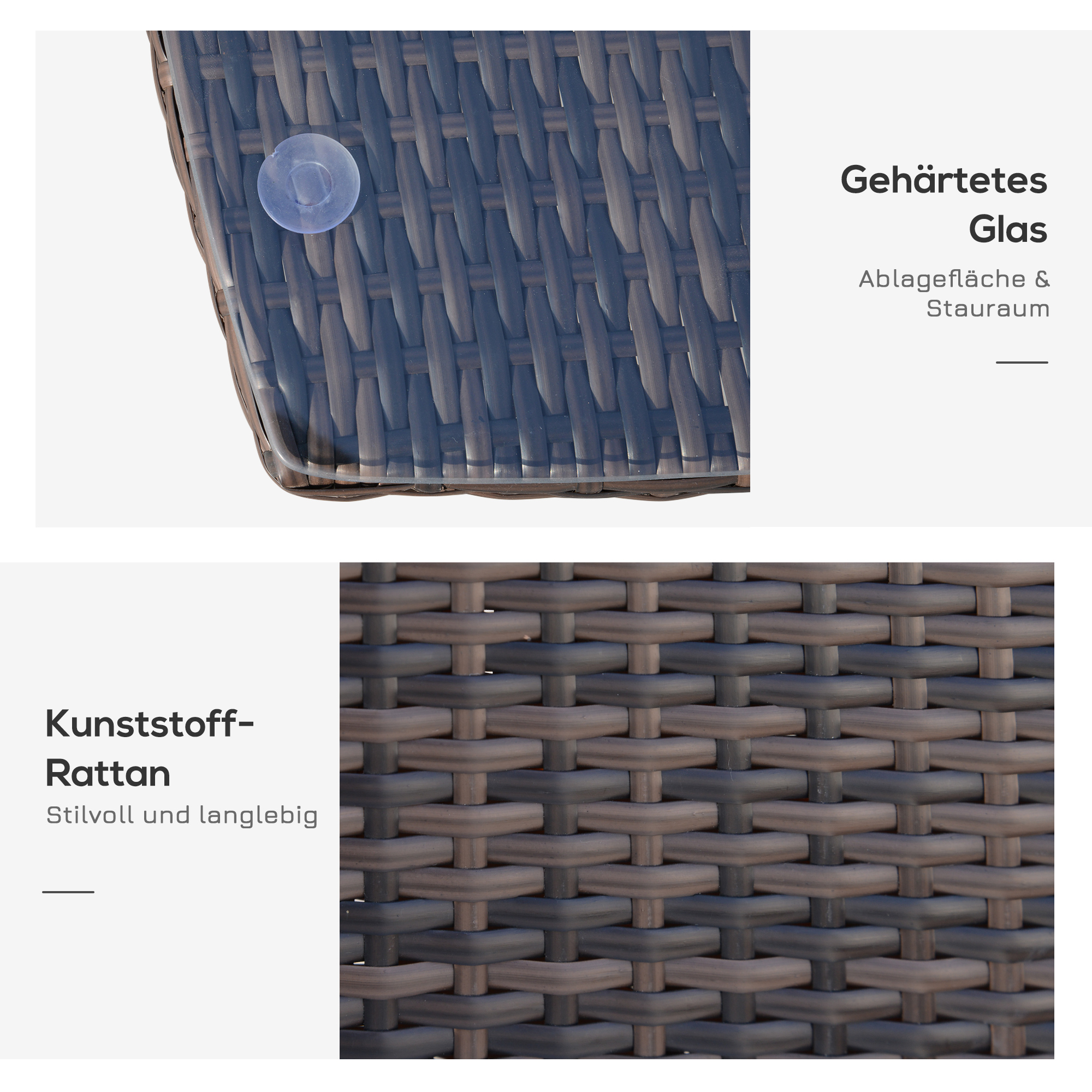 Polyrattan Gartenmöbel Set, Outdoor Lounge Balkonmöbel für 2 Personen, 3-teilig Sitzgruppe, 2 Stühle, Tisch Sitzkissen, Gartenlounge für Garten, Terrasse, Balkon, Braun