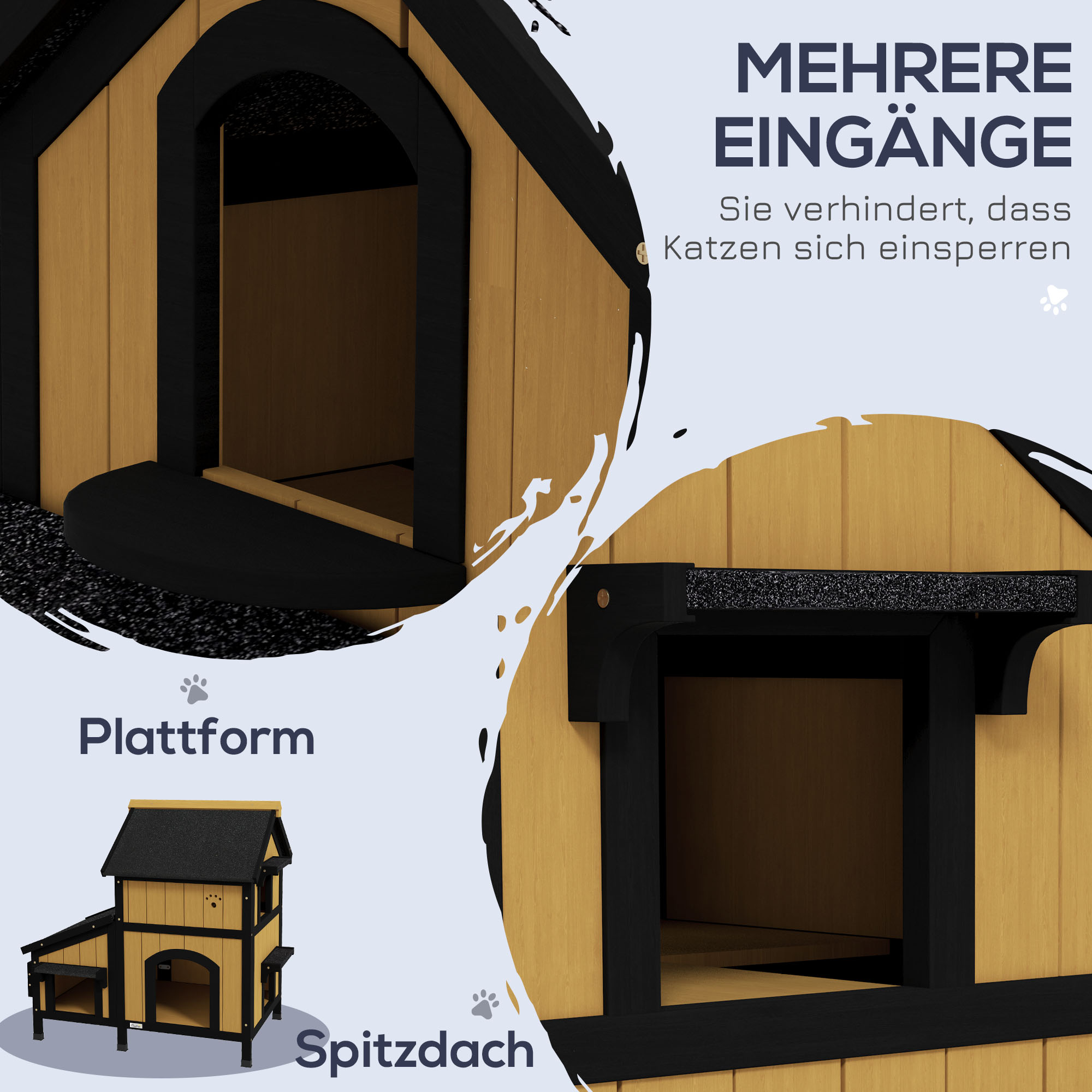 Katzenhaus Katzenhütte Katzenhöhle, inkl, Blumenkasten, 96 cm x 65 cm x 85,5 cm, Gelb + Weiß + Schwarz