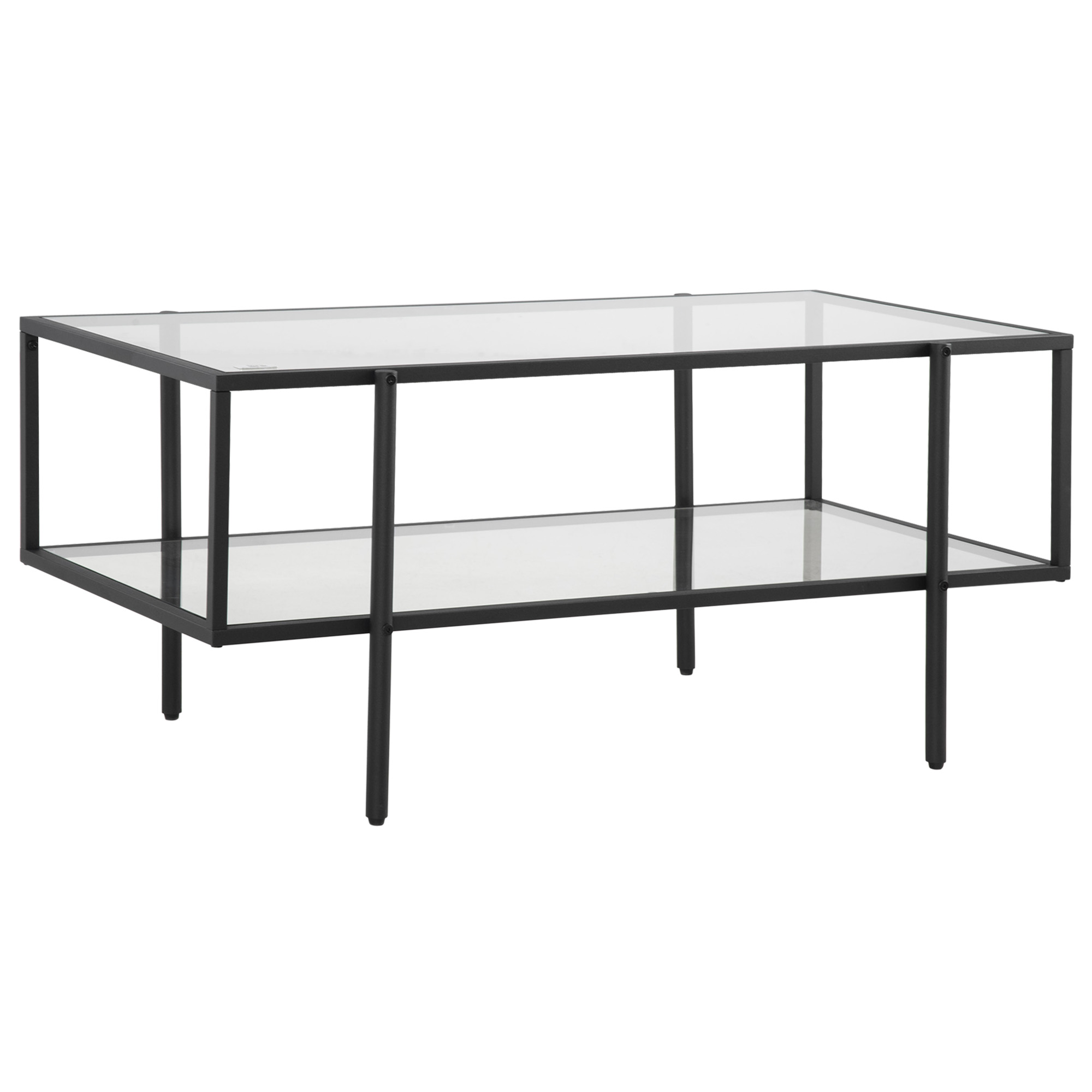 Couchtisch mit Ablage, verstellbare Füße, Stahlrahmen, Glasplatte, 100 x 55 x 45,5 cm, Weiß