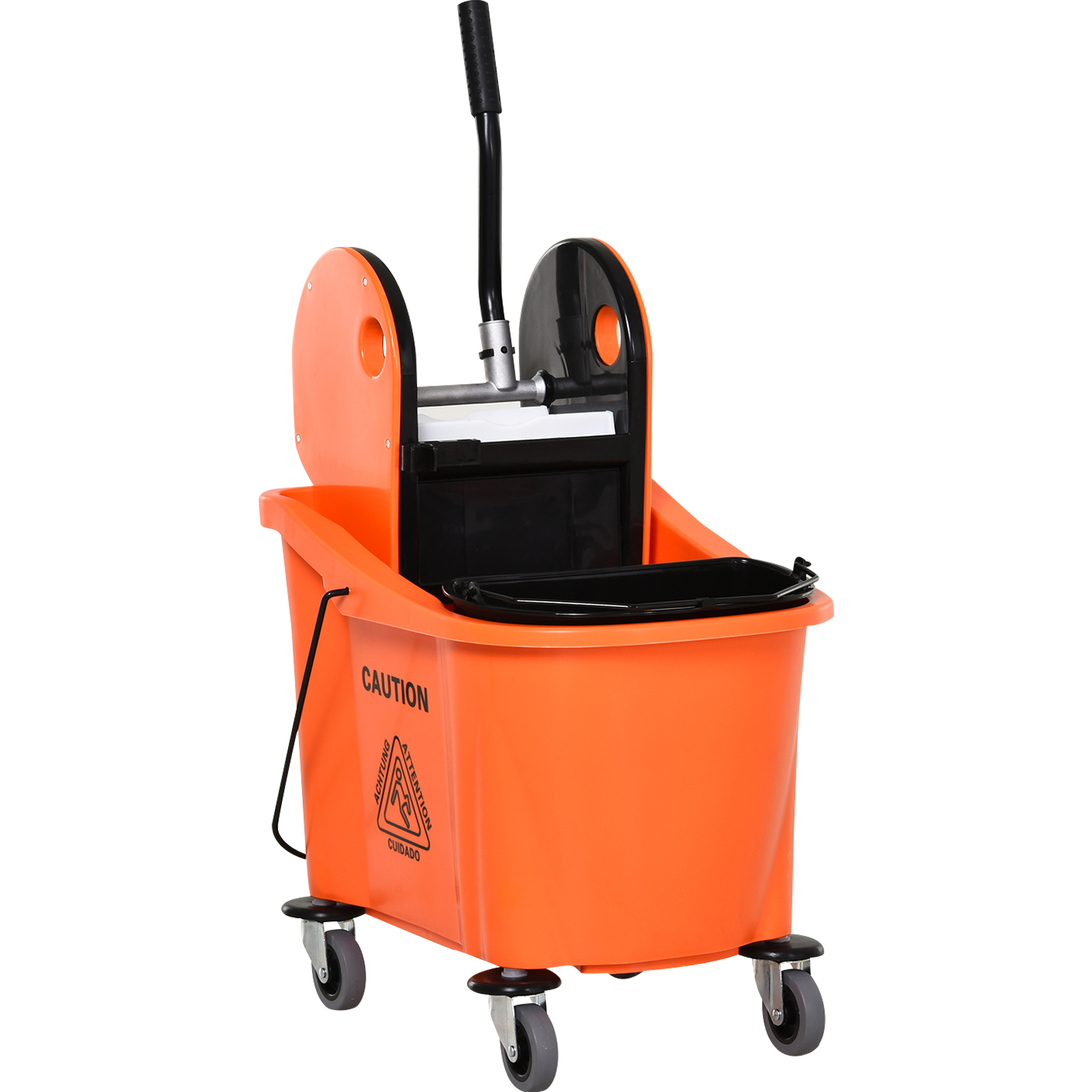 Reinigungswagen 36 Liter Fahreimer Putzeimer Wischwagen mit Auswringvorrichtung, Orange, 54 x 41 x 91,5 cm