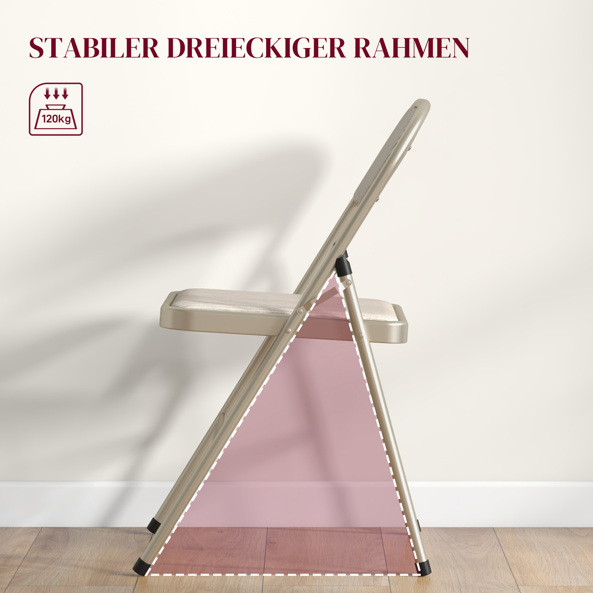 6er-Set Klappstühle, Tragbare Bürostühle, Stahlbeine, Faltstuhl für Büro, Empfang, Wartezimmer, Leinenoptik Beige