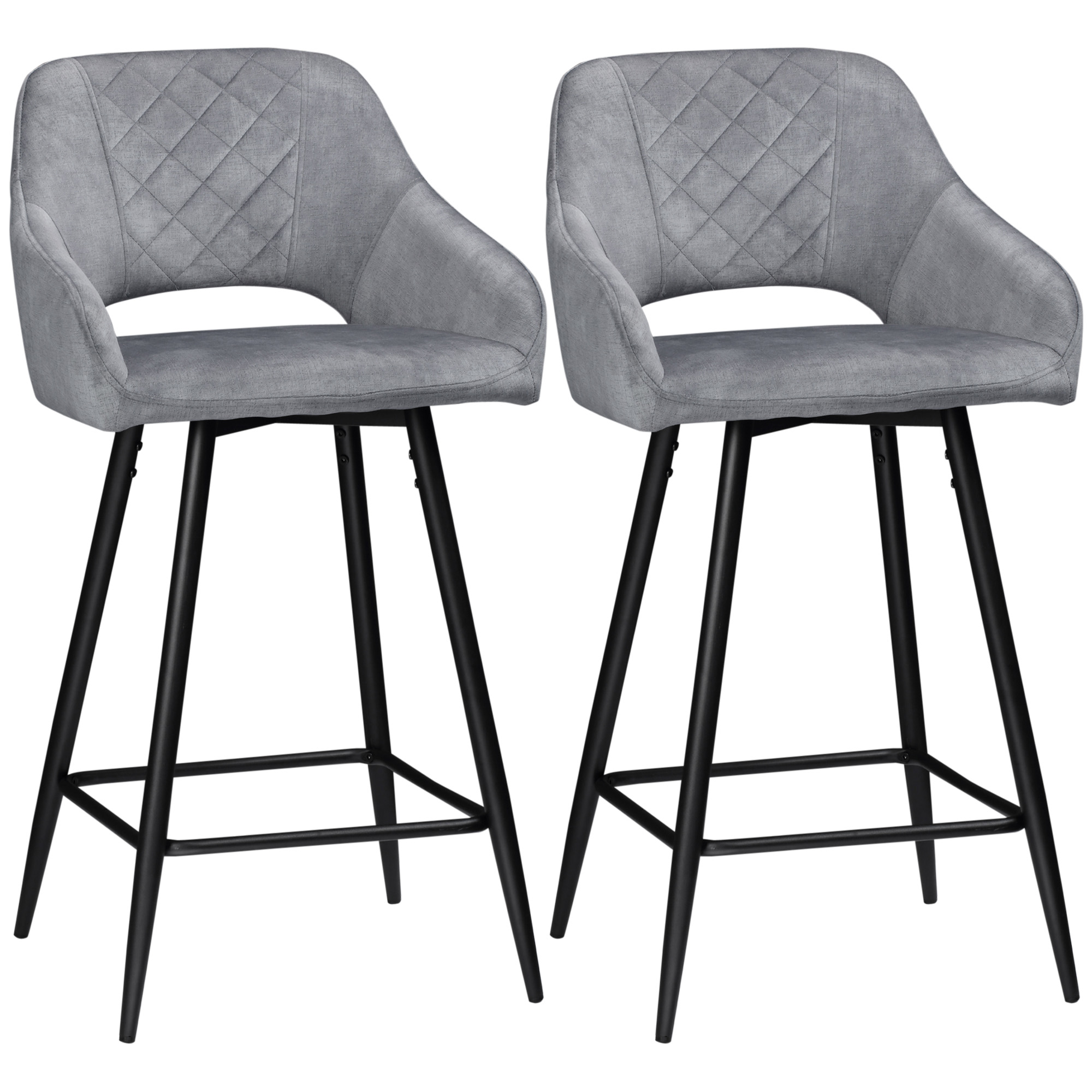 2er-Set Barhocker im Retrodesign, Samtoptik, inkl. Fußstütze 50 cm x 56 cm x 98 cm Grau