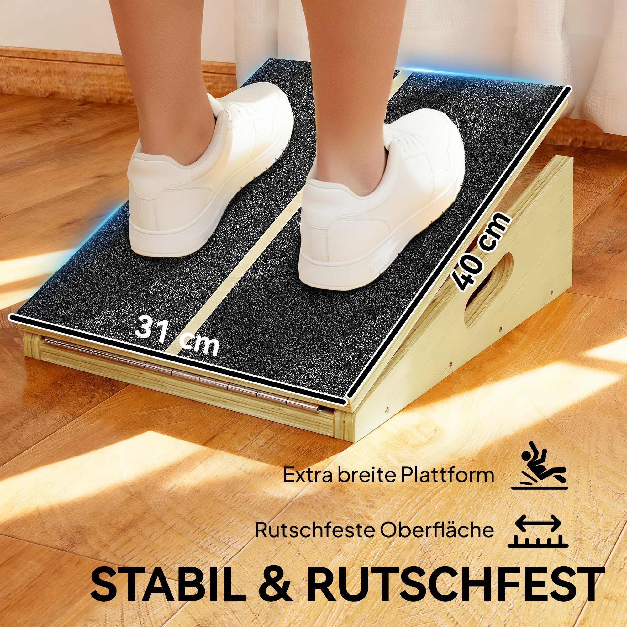 Schrägbrett für Entlastungs-Übungen, 4 verstellbare Winkel, rutschfest, Holz