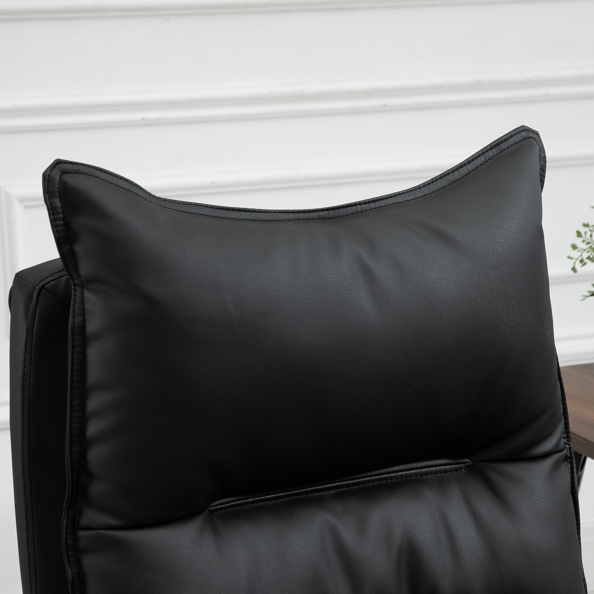 Bürostuhl Ergonomischer Schreibtischstuhl mit Armlehne, Fußstütze, Höhenverstellbarer Drehstuhl aus Kunstleder, Gepolstert Computerstuhl, Schwarz