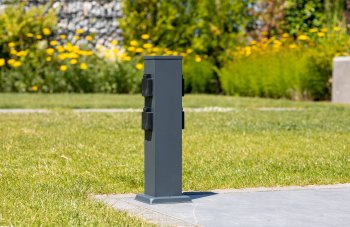 Steckdosensäule 4-fach, IP44, Anthrazit, 250V~/ 16A, 13x13x40cm