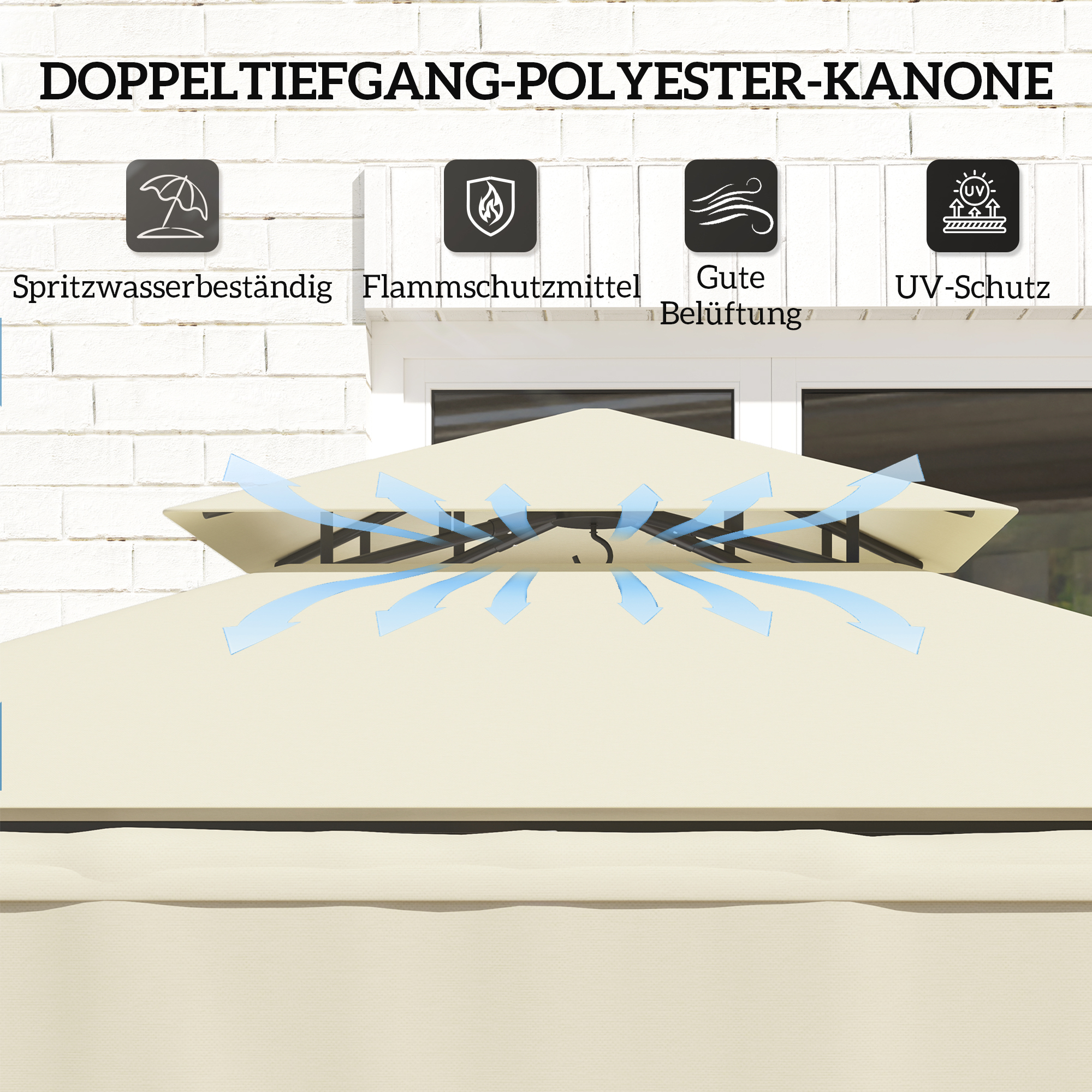 Grillpavillon 242x149x248 cm wasserabweisend flammhemmend Gartenpavillon mit Doppelschichtdach Beige