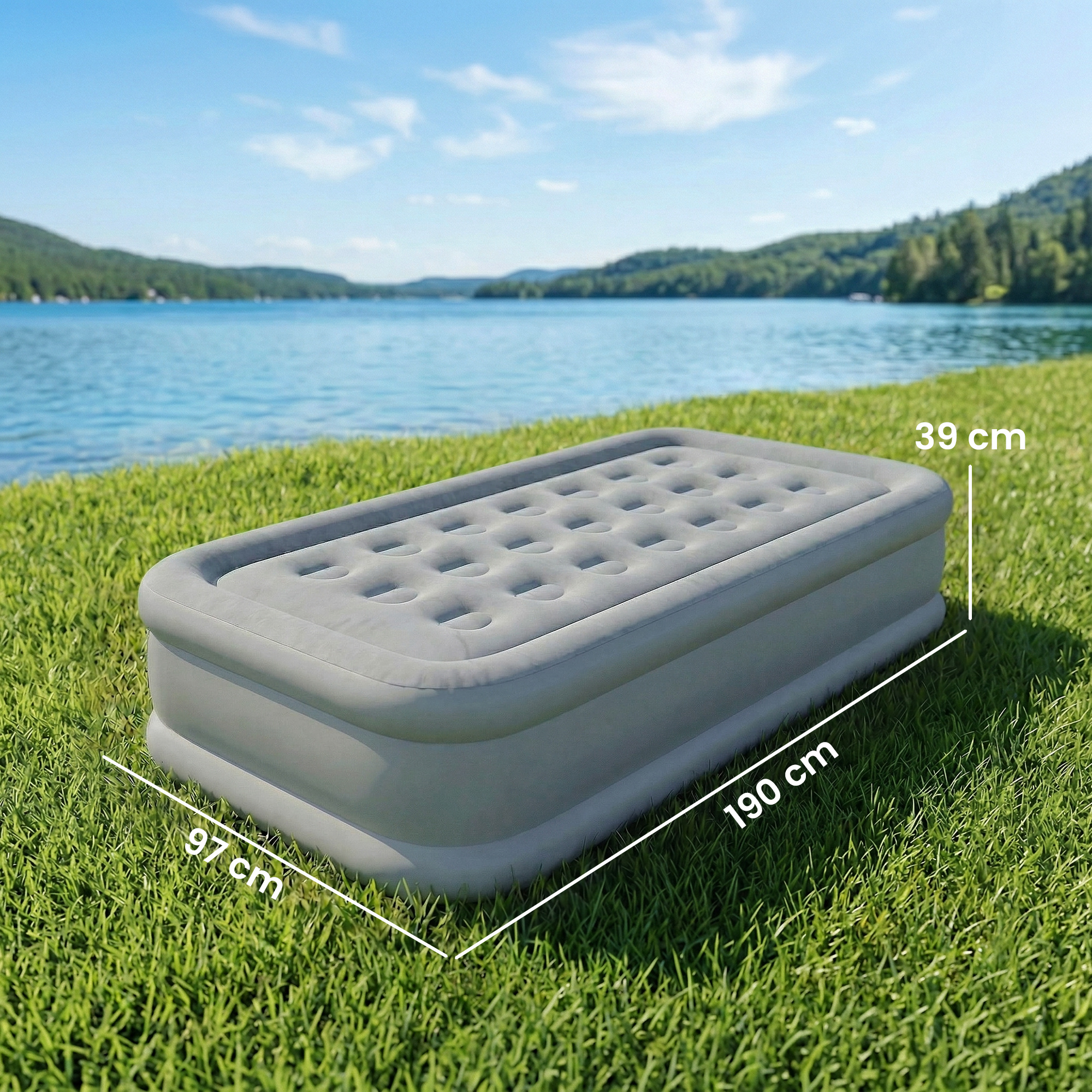 Luftmatratze, 1 Person, selbstaufblasend, Luftbett mit Integrierter elektrischer Pumpe in 3 Minuten Beflockte Oberfläche