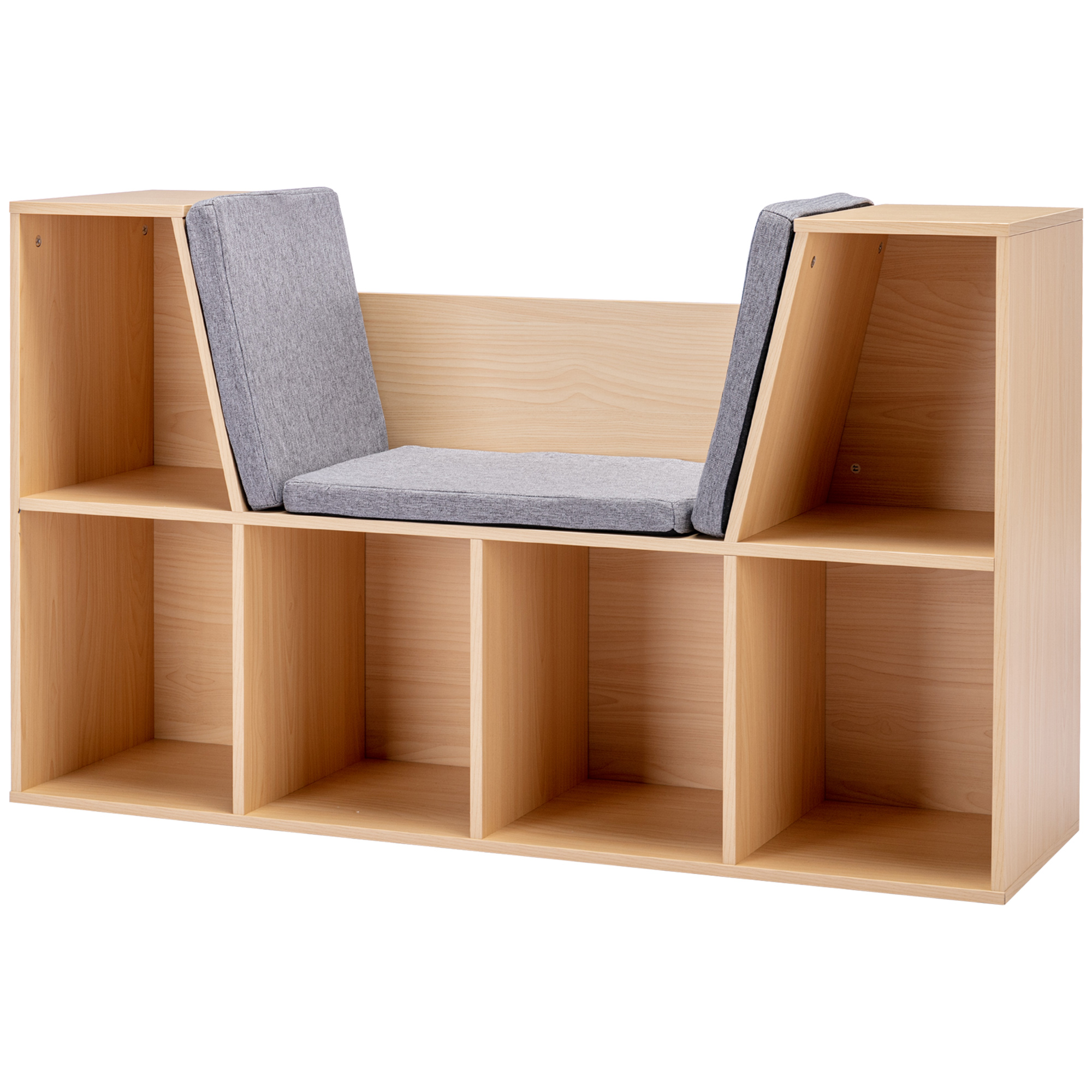 2-in-1 Kinderregal Regal + Sitzbank inkl. Polster 103 cm × 30 cm × 62 cm Weiß + Grau