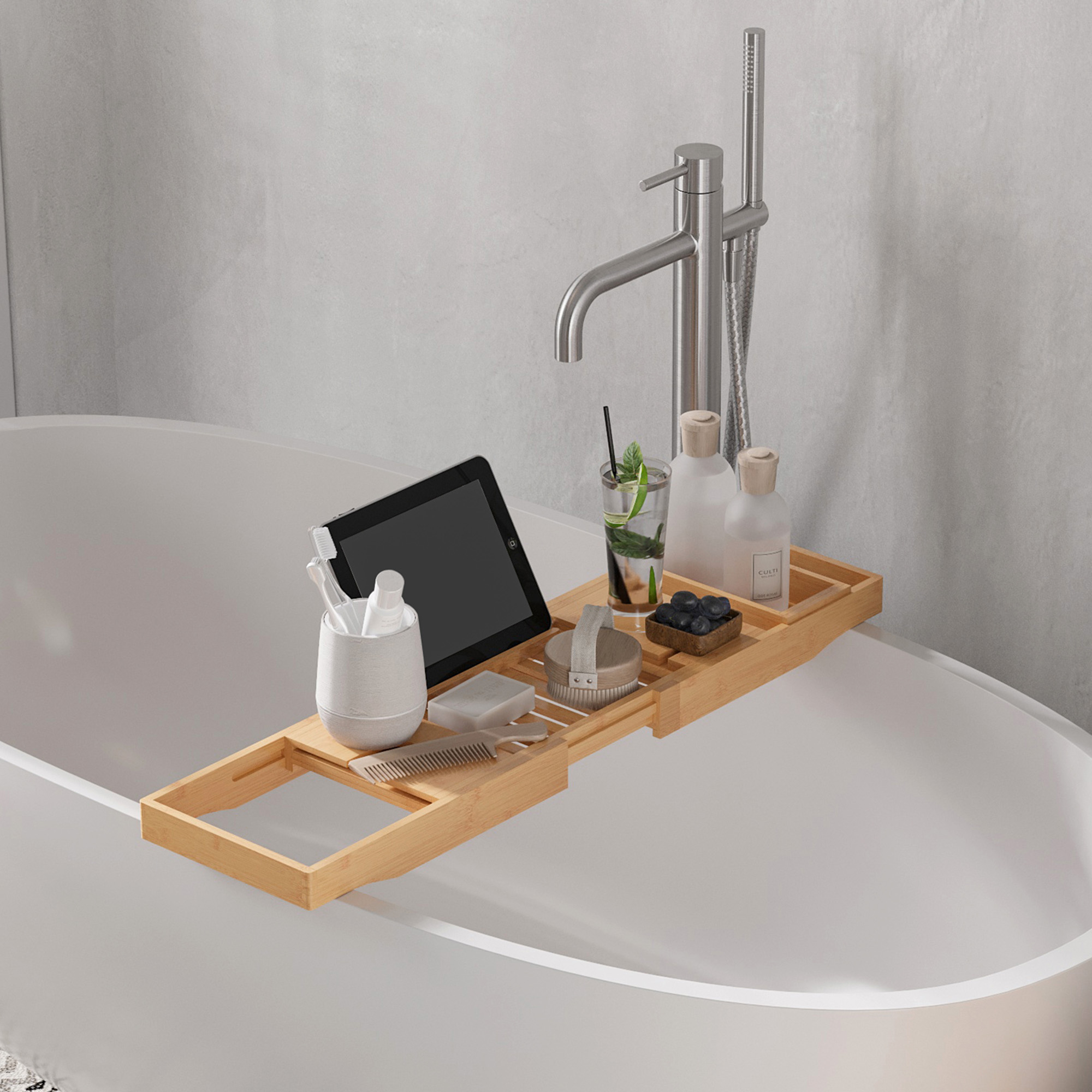 Badewannenablage Badewannenbrücke Wannenauflage Badewannentablett Ablage Badewanne, Bambus, Natur, (70-105) x 21,8 x 5 cm
