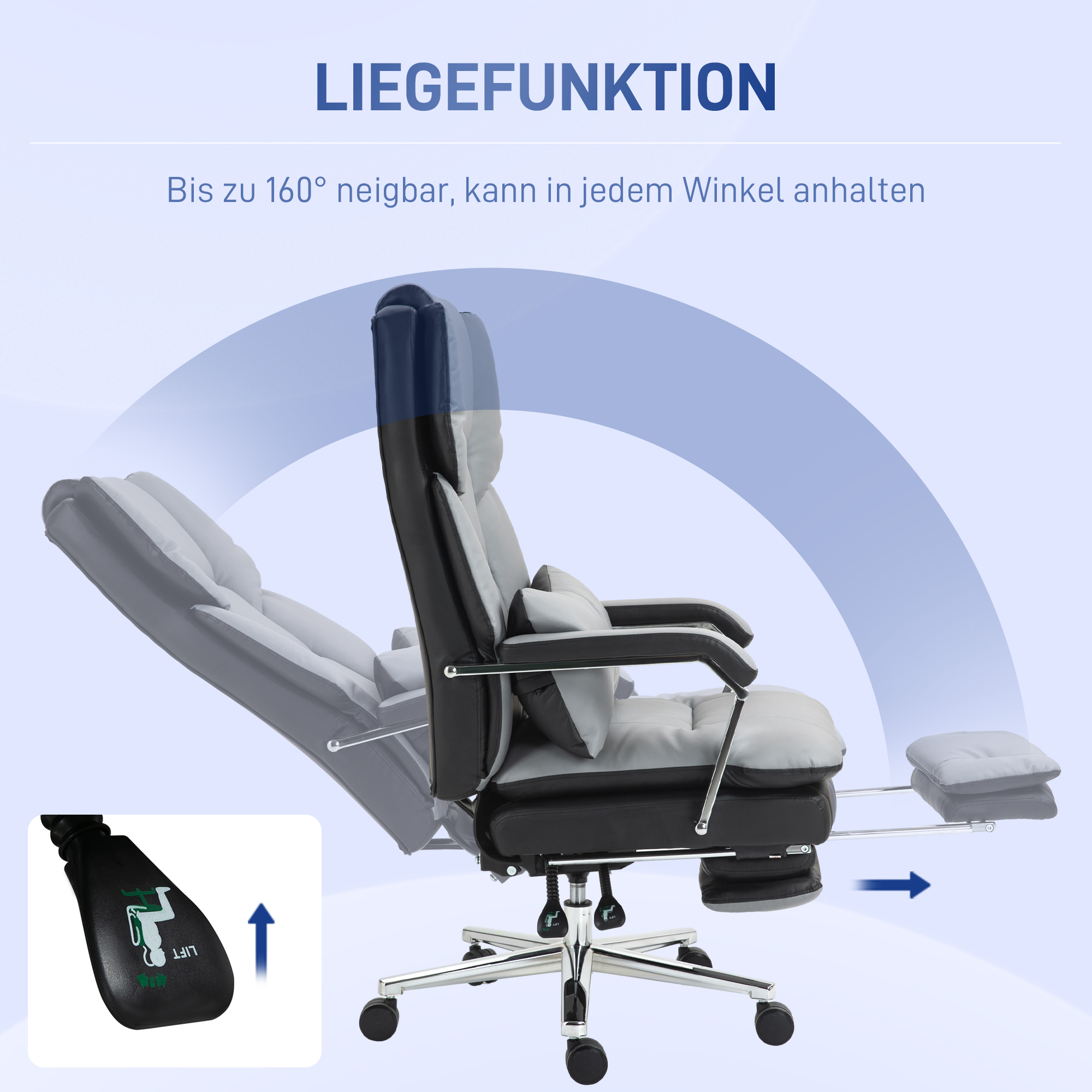 Bürostuhl, ergonomisch, verstellbar, 63x71x123-129cm, Hellgrau/Schwarz