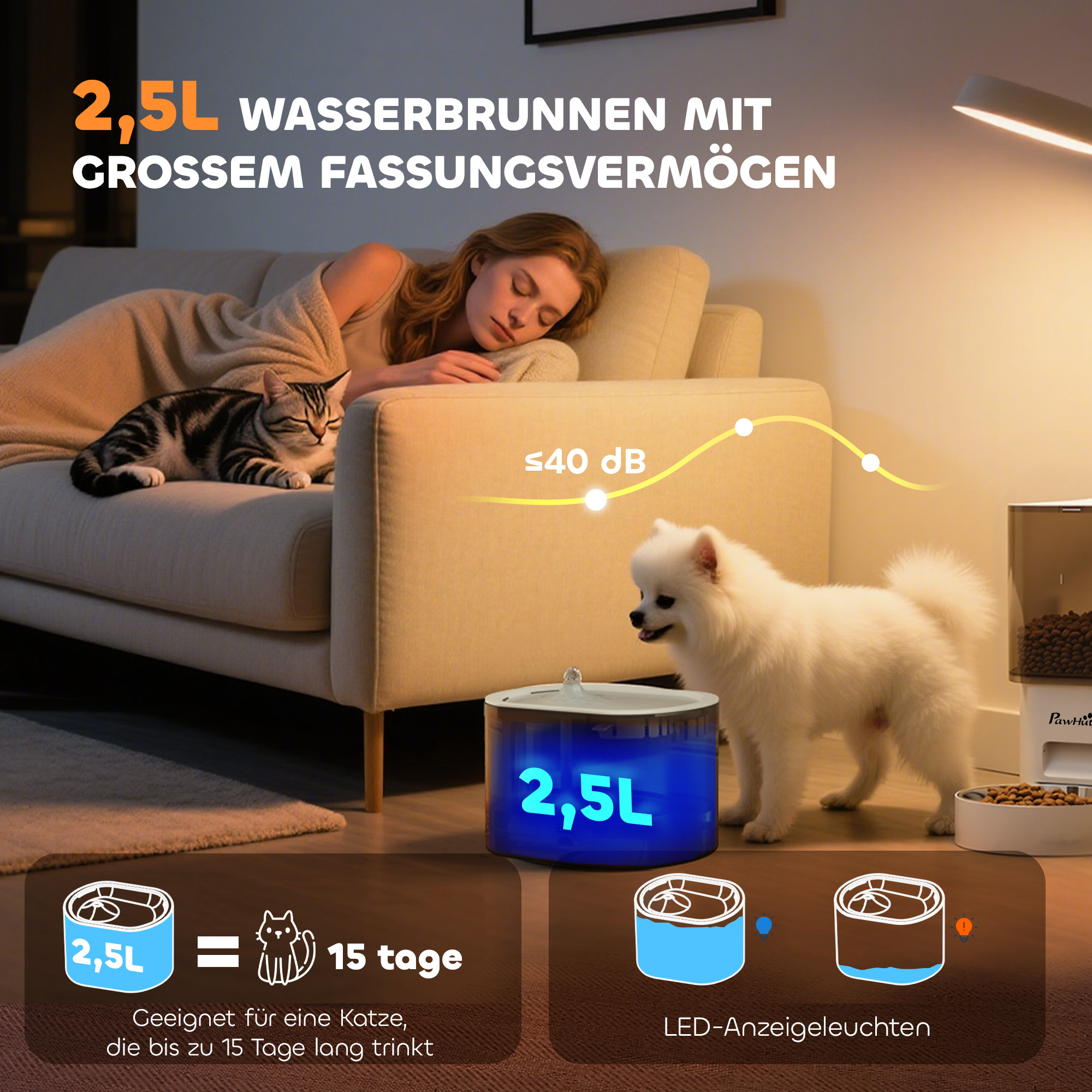 Automatischer Futterspender und 2,5 L Wasserspender für kleine Hunde, Katzen Weiß