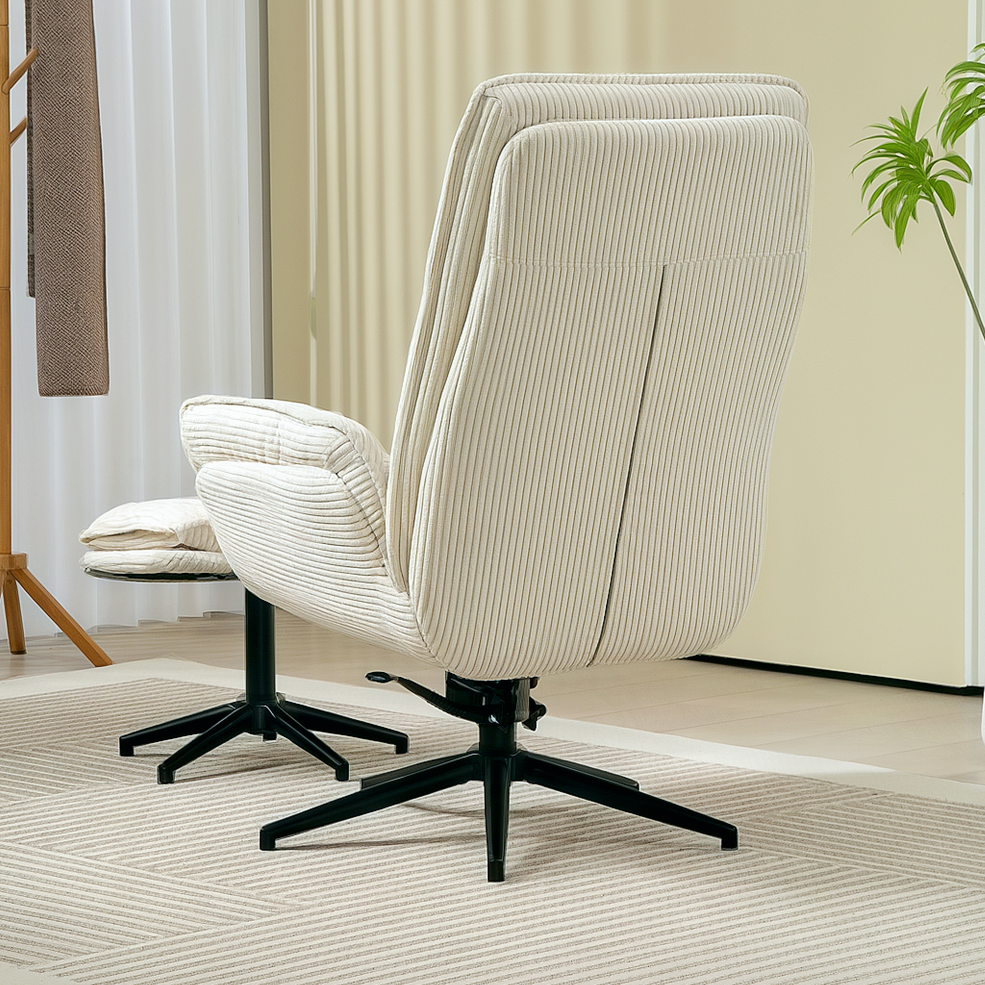 Drehbarer Polstersessel mit Fußhocker, Moderner Recliner-Sessel für Wohnzimmer, Schlafzimmer, Homeoffice, Beige